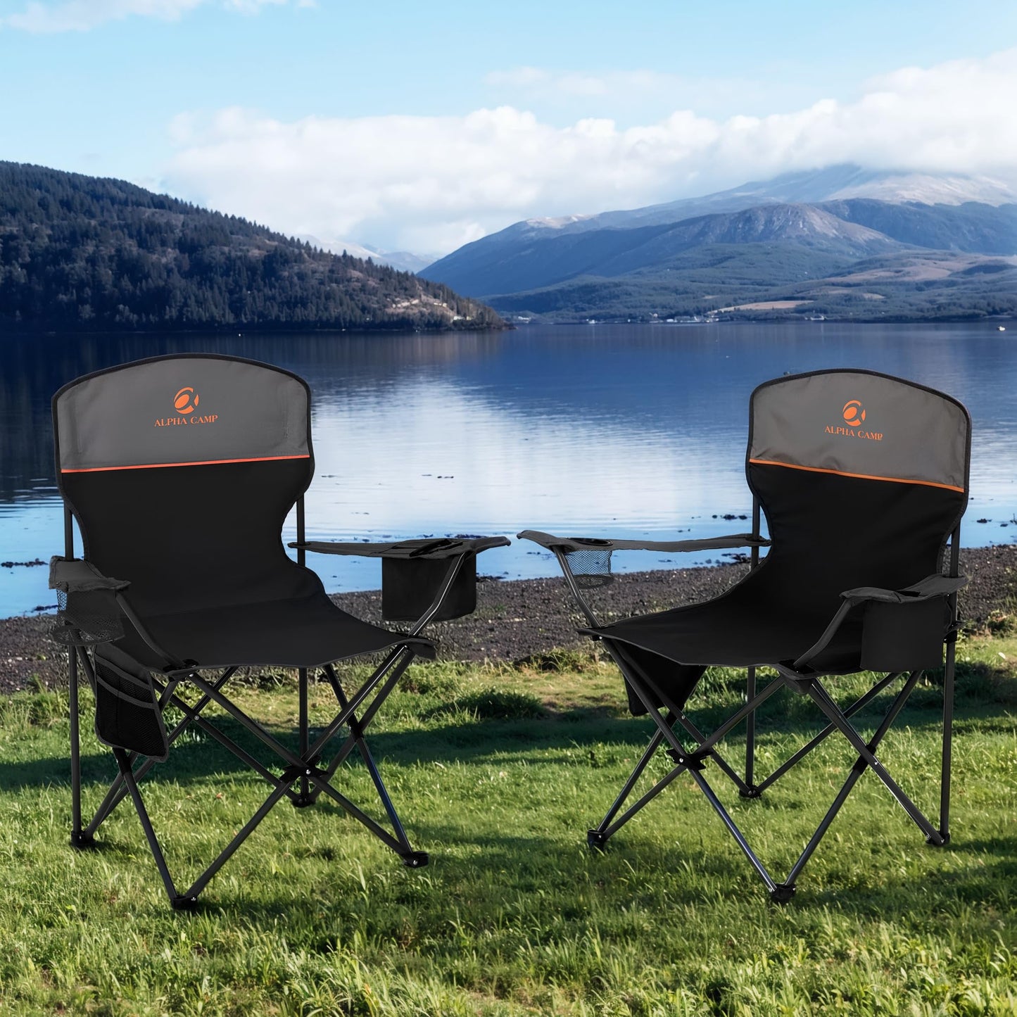 HIGH POINT SPORTS 2 Pack Portable Camping Chair for Adults, Folding Outdoor Camp Chair Lightweight Lawn Chairs Folding Collapsible Chair for Camping, Tailgates, Beach, Black, Support 350 lbs