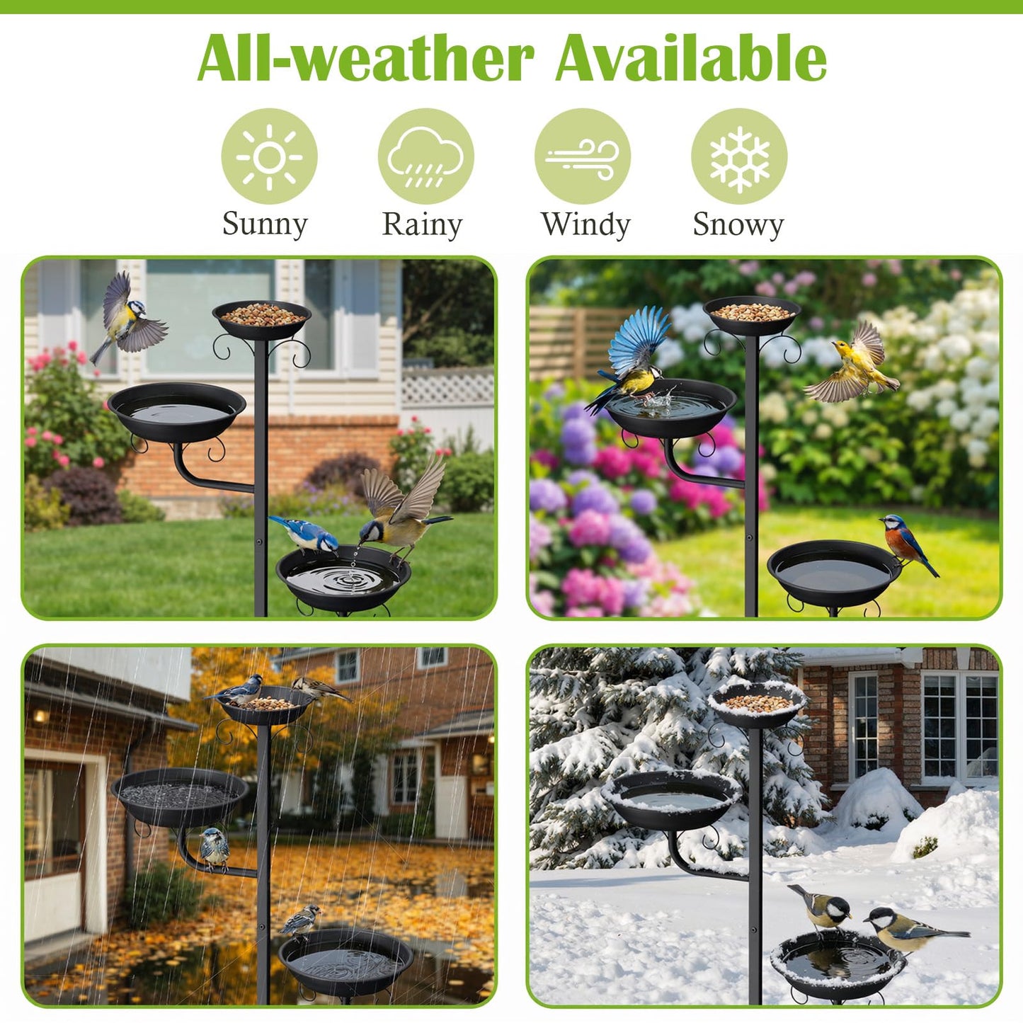 Pawaboo Bird Bath for Outside, 47in Metal Freestanding Birdbaths & Birdfeeder, Bird Feeder Bowl and 2 Birds Bath Bowls, 5-Pronged Base Birds Baths Feeder Stand for Outdoors Garden Yard Lawn Decor