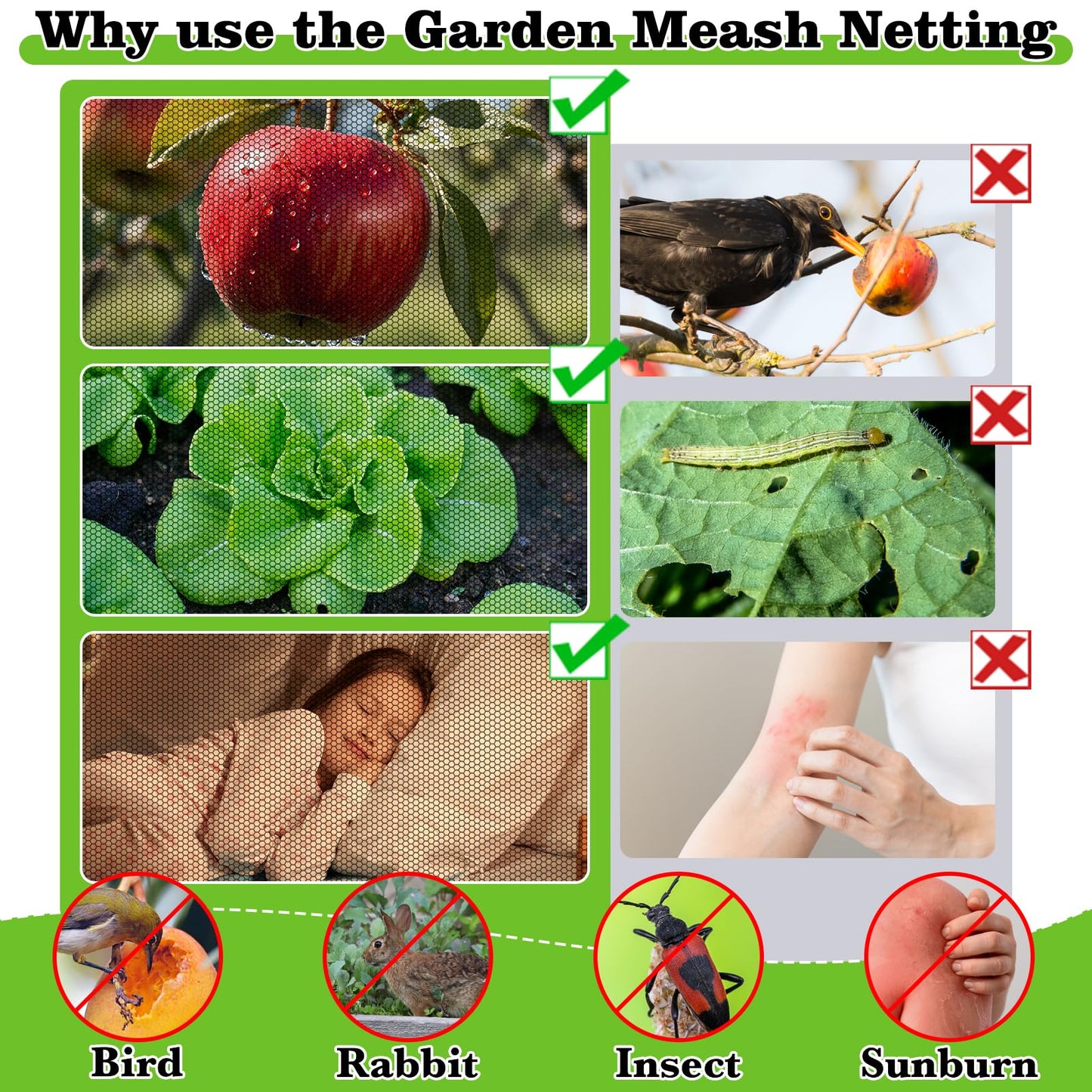 20 x 10 Ft Mosquito Netting for Garden Patio, Breathable Mesh Net for Bird and Insect Protection, Plant Cover for Vegetables, Fruits and Flowers, 3x6m Black