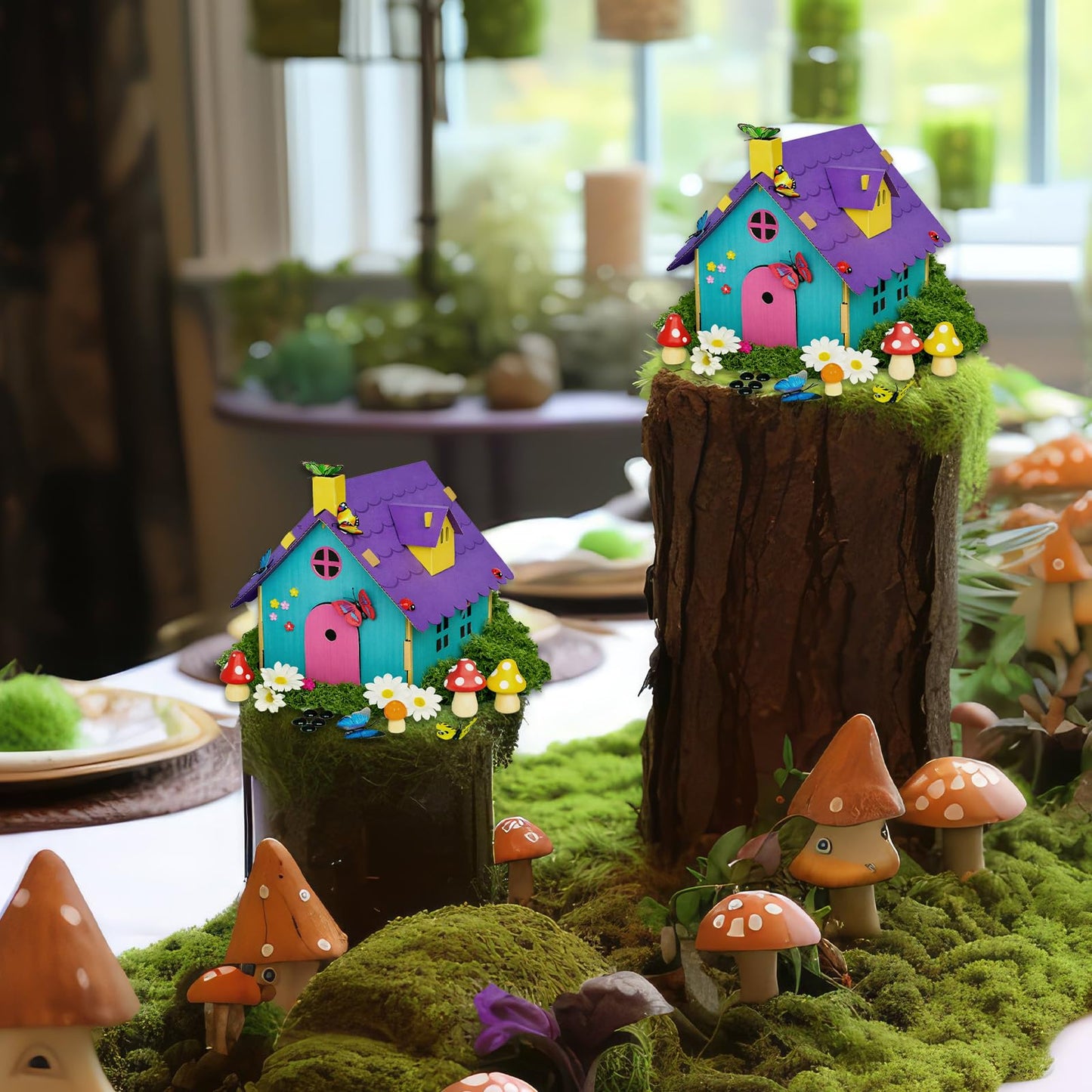 Cinrobiye 6 Pcs Fairy House Craft Kit DIY Miniature Fairy Garden with Coloring Pens Butterfly Flowers Accessories Creative Fairy Dollhouse for Arts & Crafts, Spring Party, Birthday, Easter DIY Gifts