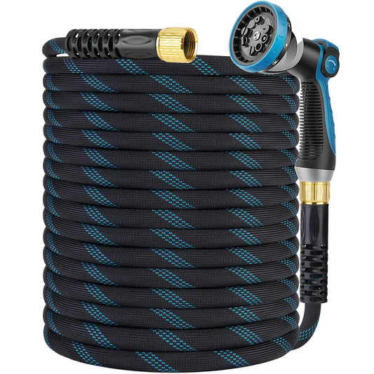 KETTOYA Non-Expanding Garden Hose 100 ft, Kink Free Flexible Water Hose with 10-Pattern Spray Nozzle, Lightweight Hose Pipe, Leak Proof, 3/4" Swivel Connectors, Super Fabric, Portable Storage Strap