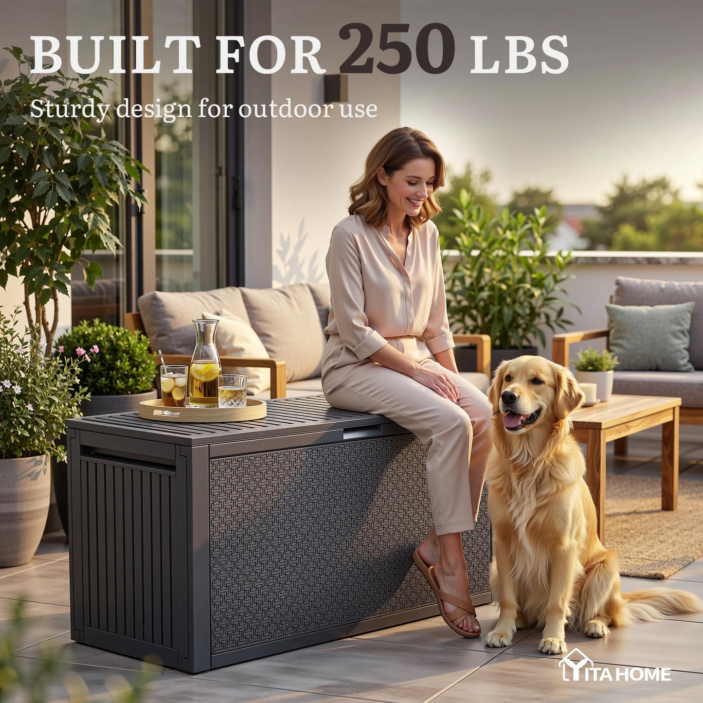YITAHOME 90 Gallon Outdoor Storage Deck Box, Waterproof Resin Deck Box w/Handles, Lockable Outdside Deck Box for Patio Furniture, Garden Tools, Lockable & UV Resistant(Dark Gray)
