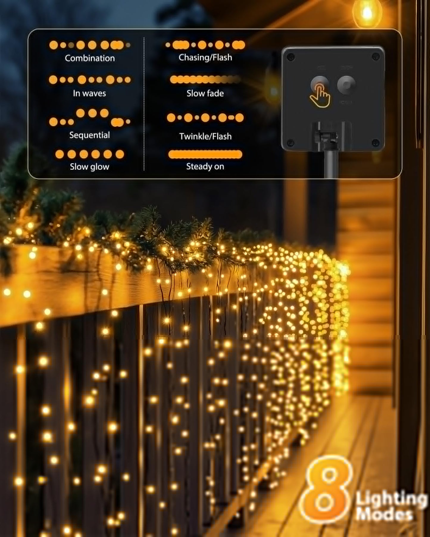 Brightown 2 Pack Solar String Lights Outdoor Waterproof, 92Ft 240 LED Solar Lights Outdoor with 8 Modes, Outdoor Light Solar Powered for Patio Yard Tree Garden Party Decorations, Warm White