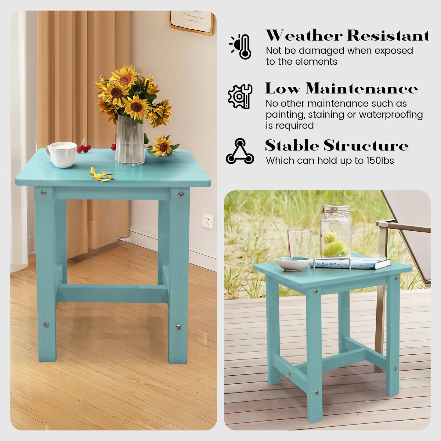 juserox Outdoor Side Table, Weather Resistant Double Small Adirondack Side Table, Outdoor Indoor End Table for Chair, 17" Patio Table for Pool, Deck and Porch, Black (Item1, Dark Blue)