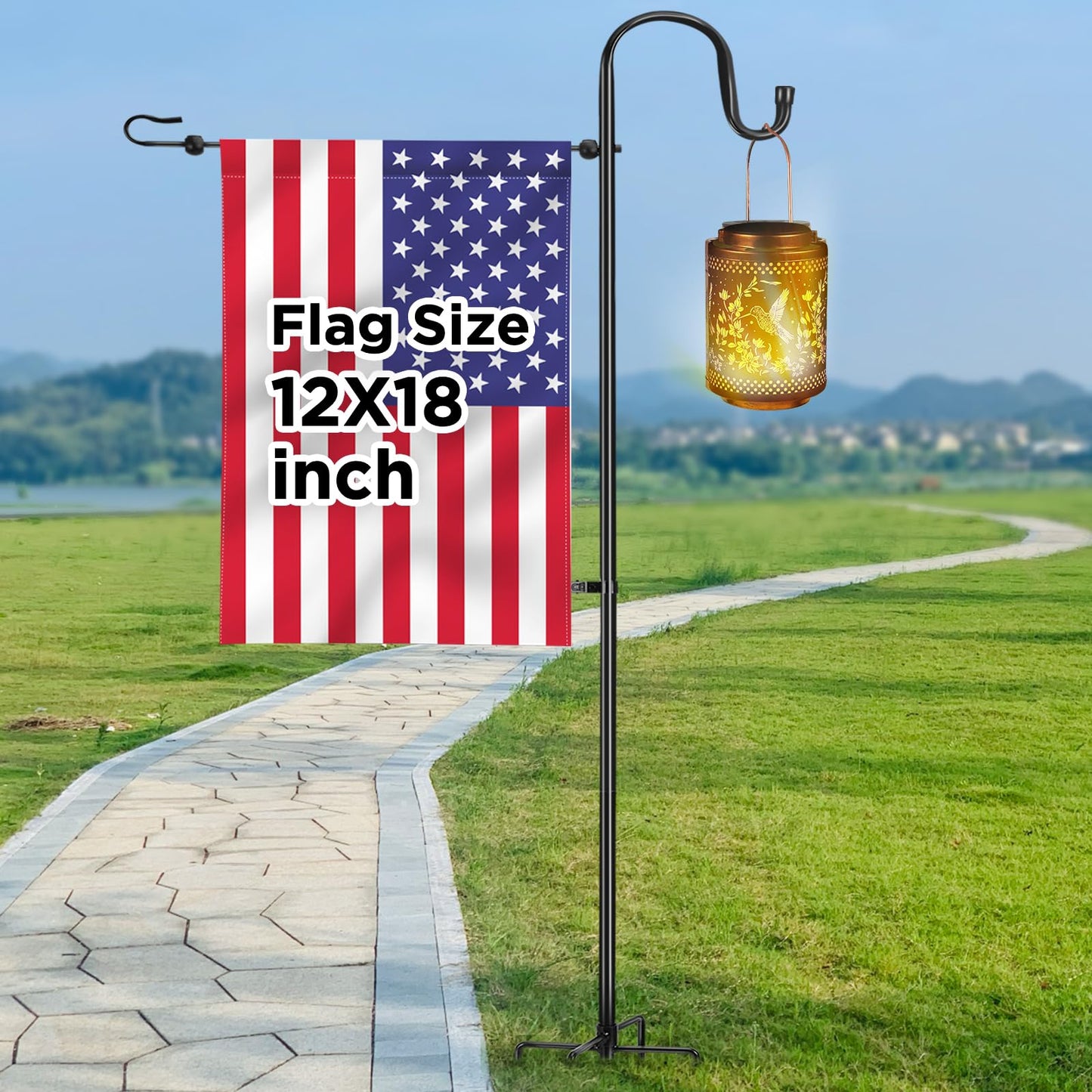 Garden Flag Stand for Outdoor,Heavy Duty Garden Flag Holder for 12x18 Flags, 46 Inches Gaden Flag Pole with Shepherd Hooks for Patio and Yard Decorations