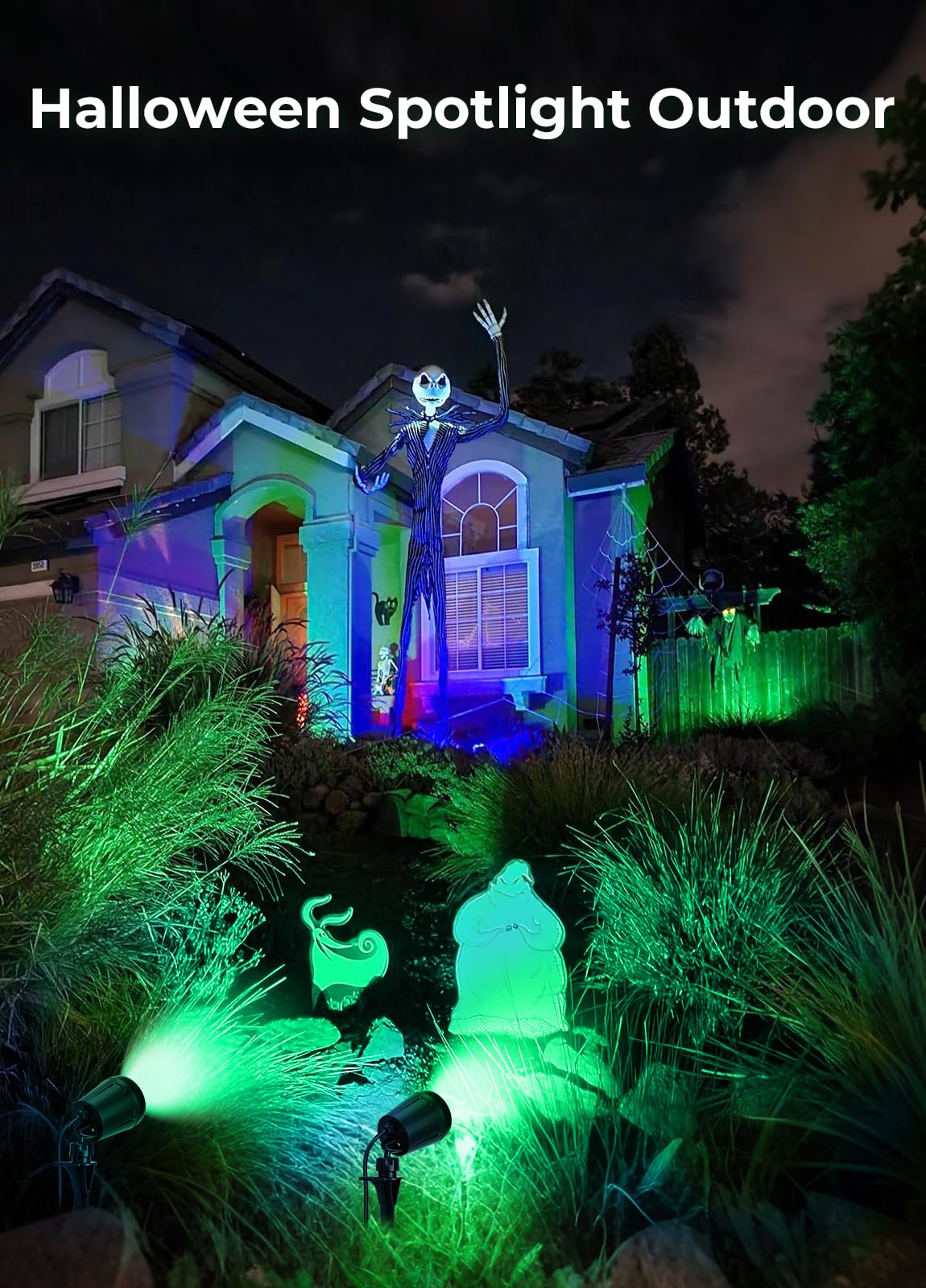 Gmalos Christmas Spotlights Outdoor, 120V Plug-in Halloween Spot Light, 5000K LED Landscape Lighting with 5 Color Lenses (Red Green Blue Purple Yellow), IP67 Waterproof, 4 Pack
