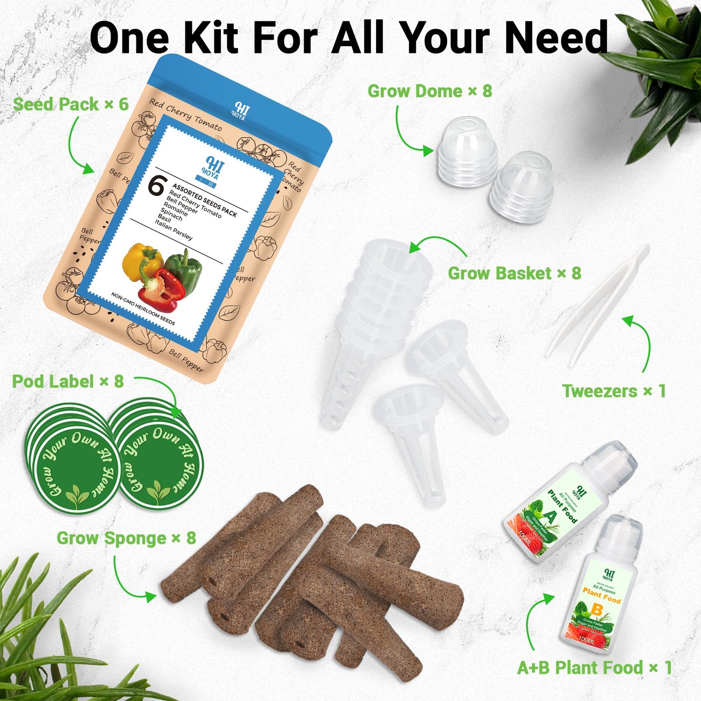 Herb & Salad Seed Pods for All Hydroponics Growing Systems, 8 Pods with 600+ Seeds of Basil, Spinach, Romaine, Red Cherry Tomato, Italian Parsley and Bell Pepper