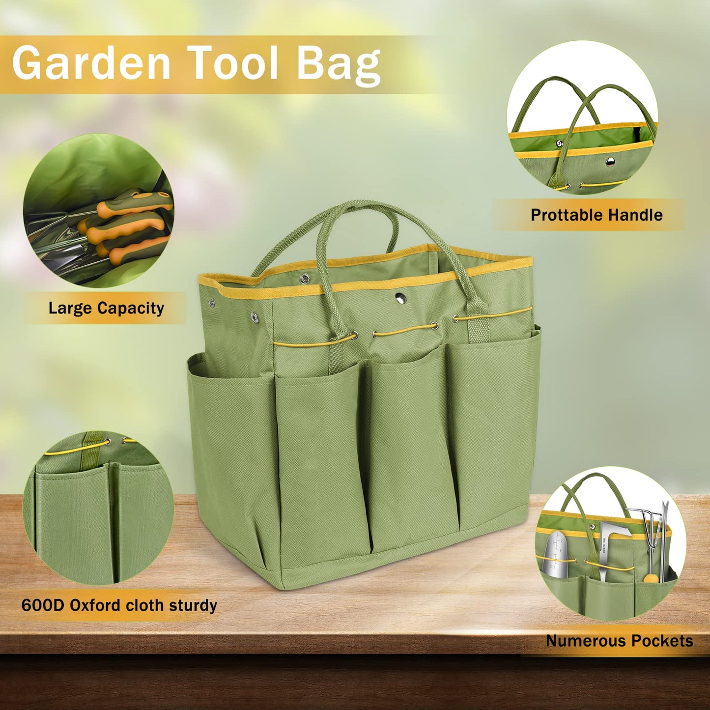 Garden Tool Set, WisaKey 9 Piece Stainless Steel Heavy Duty Gardening Hand Tools with Handle, Durable Garden Tool Bag, Gardening Gifts for Women and Men Valentine's Gift for Woman