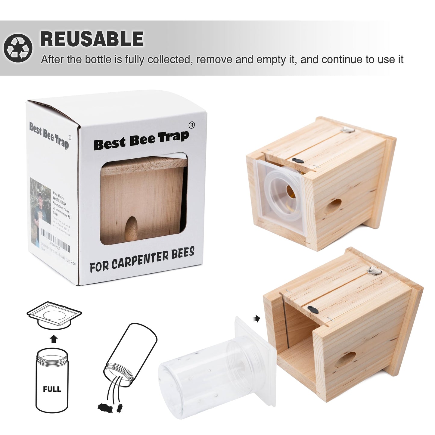 Carpenter Bee Trap for Outside - Pentroof Style Nature Hanging Wood Carpenter Bee Traps Outdoor - Best Bee Trap - Insect Traps with Removable Vault (1 Pack)