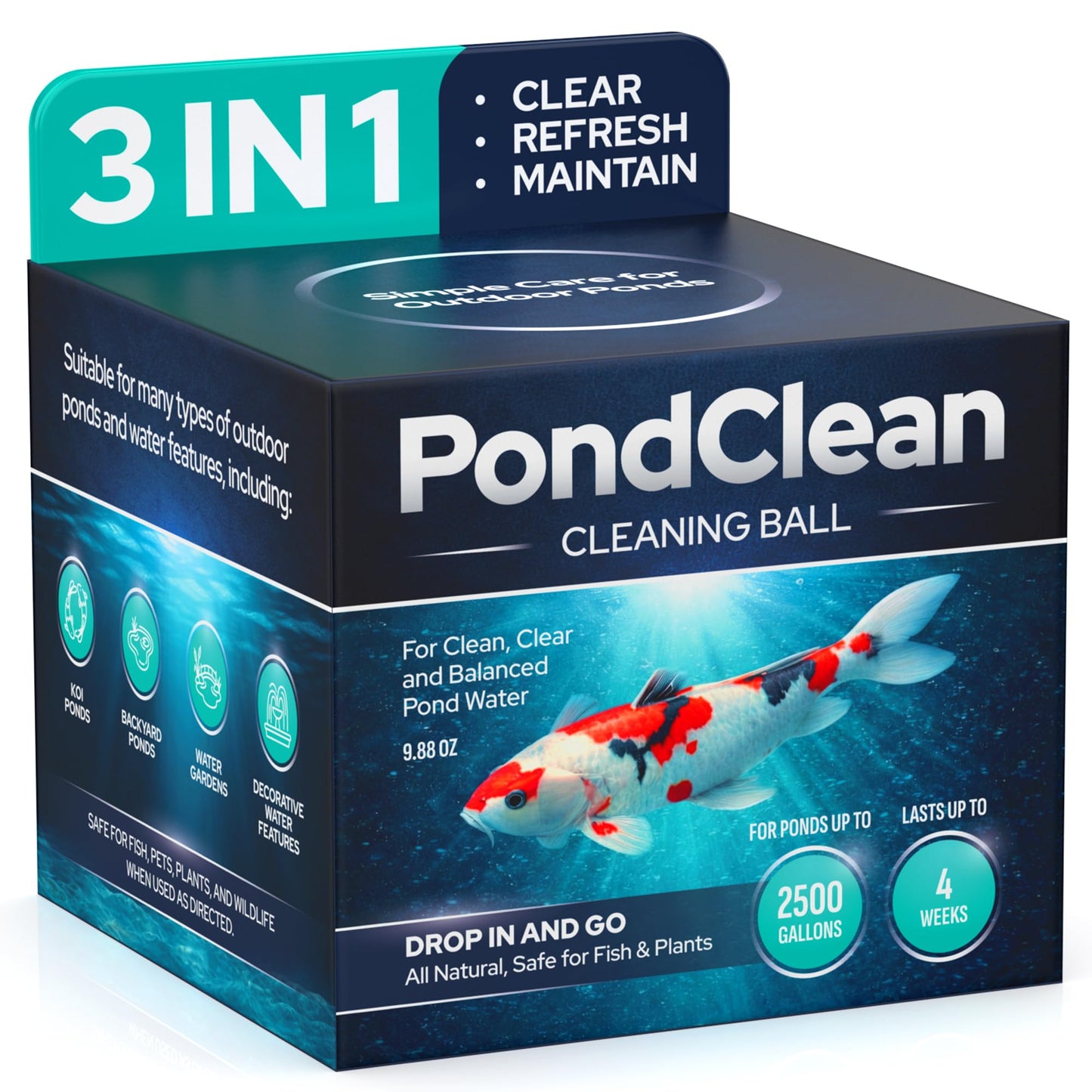 Natural Pond Care Ball – Easy Drop-in Maintenance for Outdoor Ponds and Water Features, Suitable for Fish & Plants, Up to 2500 Gallons – 4 Week Use