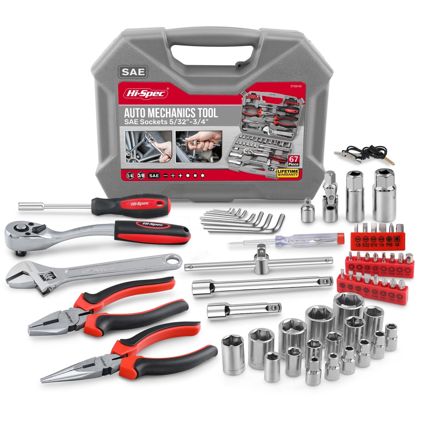 Hi-Spec Tools 67pc SAE Auto Mechanics Hand Tool Kit Set. Complete Car, Motorcycle, Engine & Garage Repairs with Sockets, Ratchet Wrench, Pliers & More