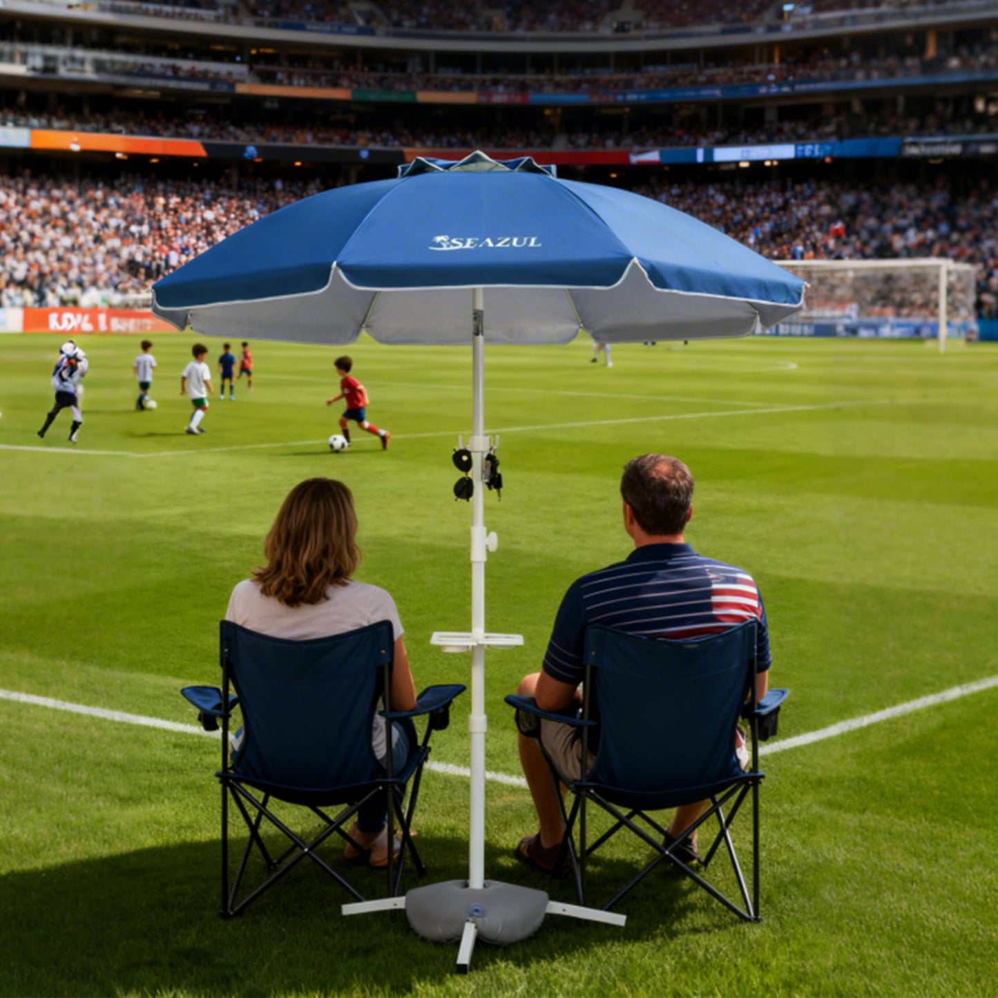 Seazul 6.5ft Sun Shade Umbrella, Portable Umbrella with Stand for Sports, Water Weight Bag, Adjustable and Lightweight, Sun Protection, Blue
