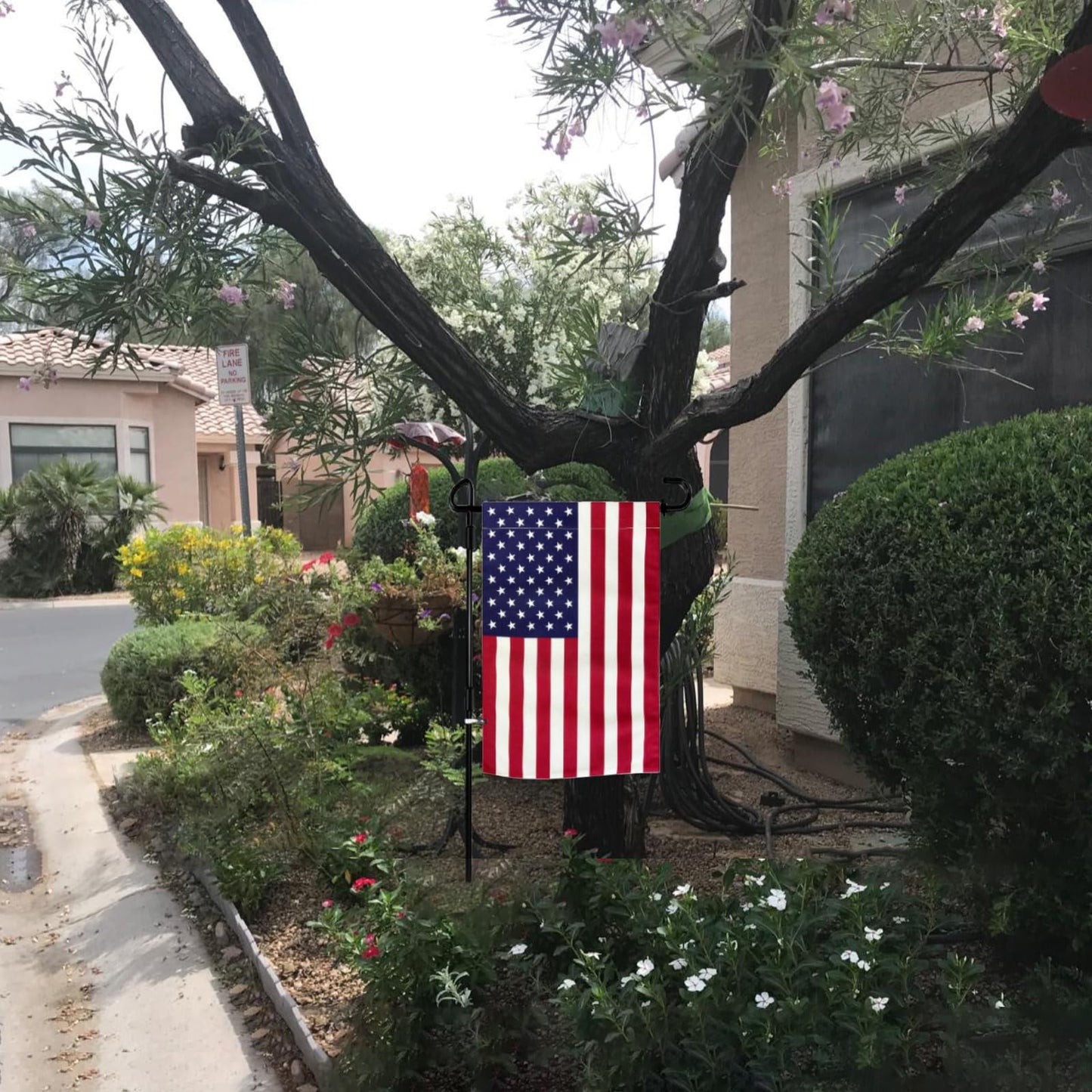 JRED Garden Flag Stand with American Garden Flags 12x18 Inch, Metal Yard Flag Holder Garden Flag Pole with Clips and Stopper, Small American Flags for 4th Of July Decorations