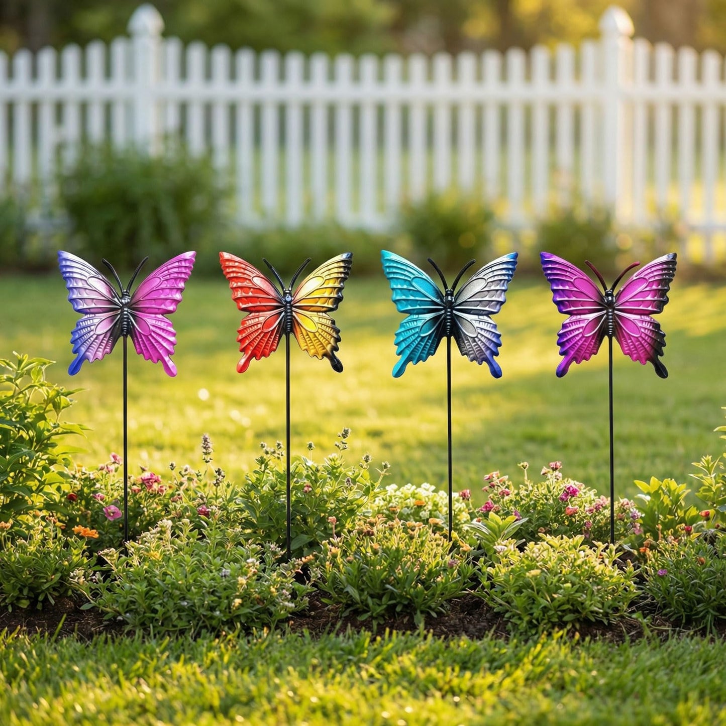 Plsvevax Outdoor Garden Decor Metal Butterfly Stakes 4pack ，Spring Summer Metal Courtyard Art for Lawn Terrace Paths