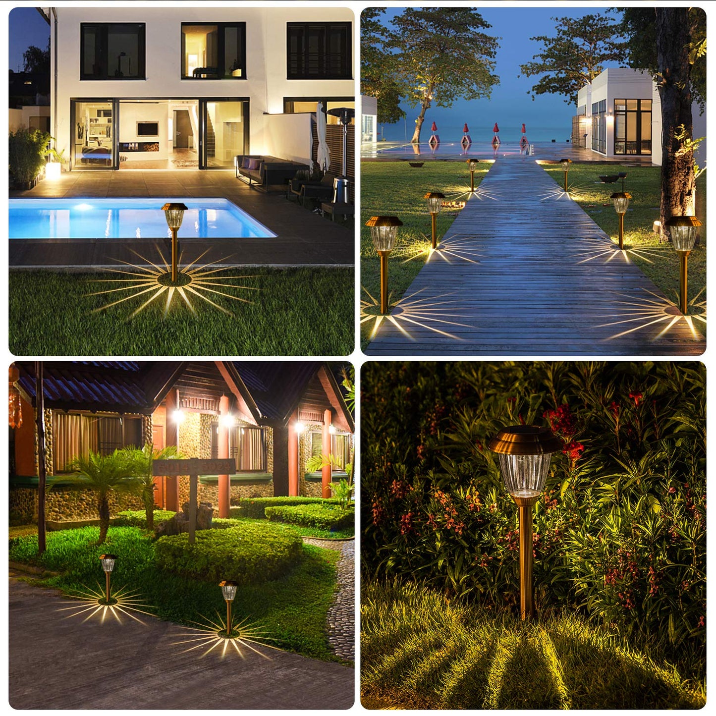 Voona Solar Lights Outdoor - 8 Pack Copper Garden Walkway Lights Solar Powered Waterproof for Garden, Lawn, Yard, Pathway