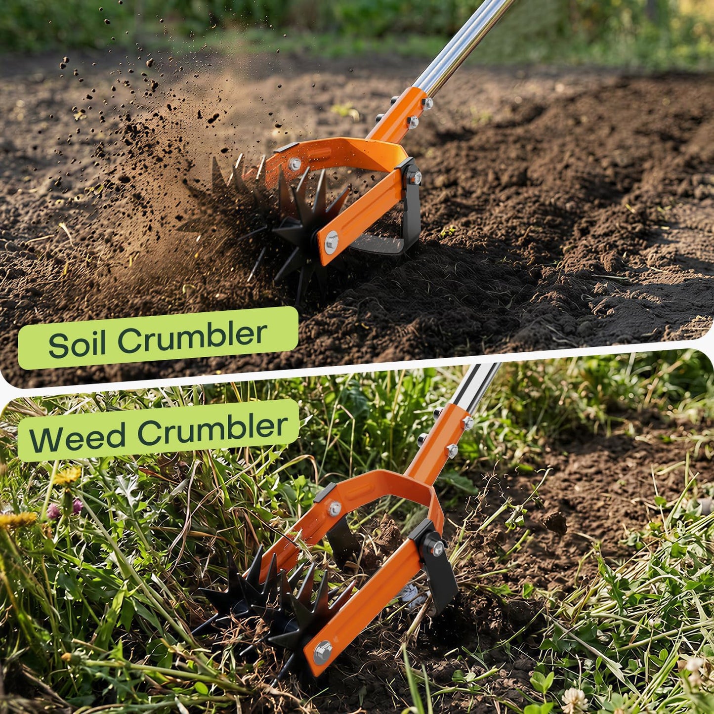 ARPEAK Rotary Cultivator Garden Tool, 2-in-1 Weeder & Soil Aerator with Detachable Weed Knife,73" Adjustable Stainless Handle, Dual-Function Rotary Tiller for Lawn Care, Reseed Grass, Soil Mixing