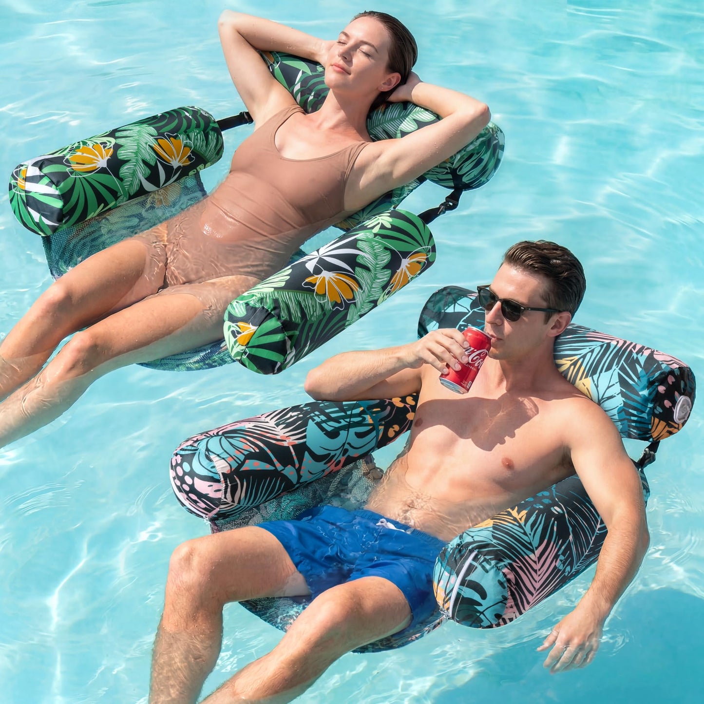 FindUWill Inflatable Pool Floats for Adult, 2 Pack Pool Float Chairs, Floating Lounge Chair for Adults, Heavy Duty Fabric Blow up Noodle Float for Summer Fun Pool Party Beach Lake