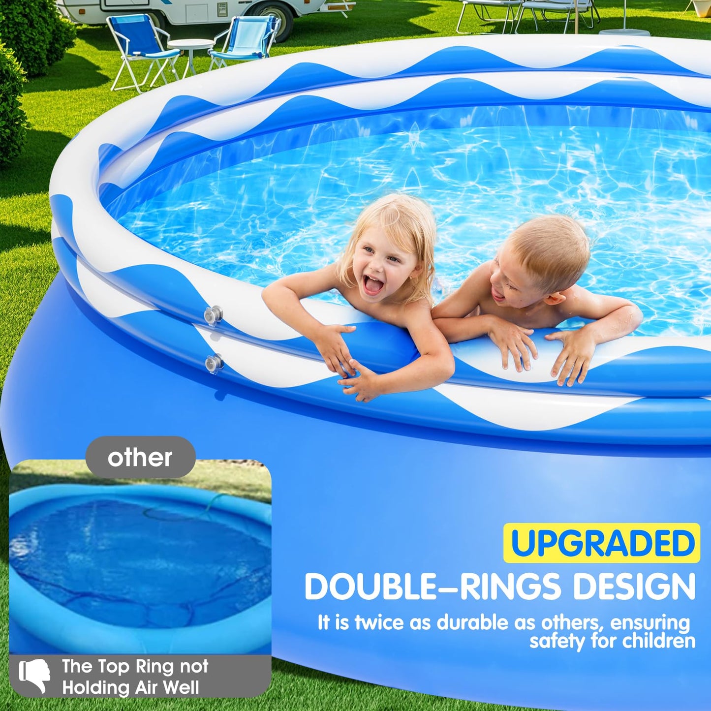 Easy Set Pool with Pool Lights, Upgraded Above Ground Pool,Large Inflatable Swimming Pool for Adults Round Pool,Quick Set Inflatable Top Rings Above Ground Swimming Pool 8ftx30in