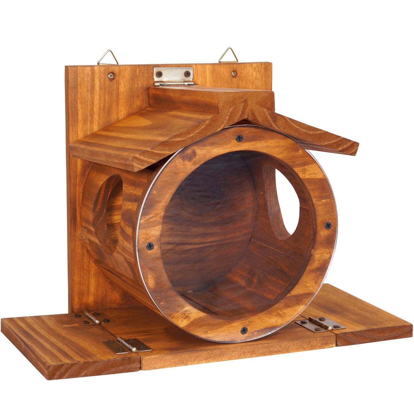 MIXUMON Wood Squirrel Feeder, Squirrel Feeders for Outside Winter, Wooden Chipmunk Feeder for Corn, Peanuts, Durable Box Easy to Fill with The Roof Can Be Opened