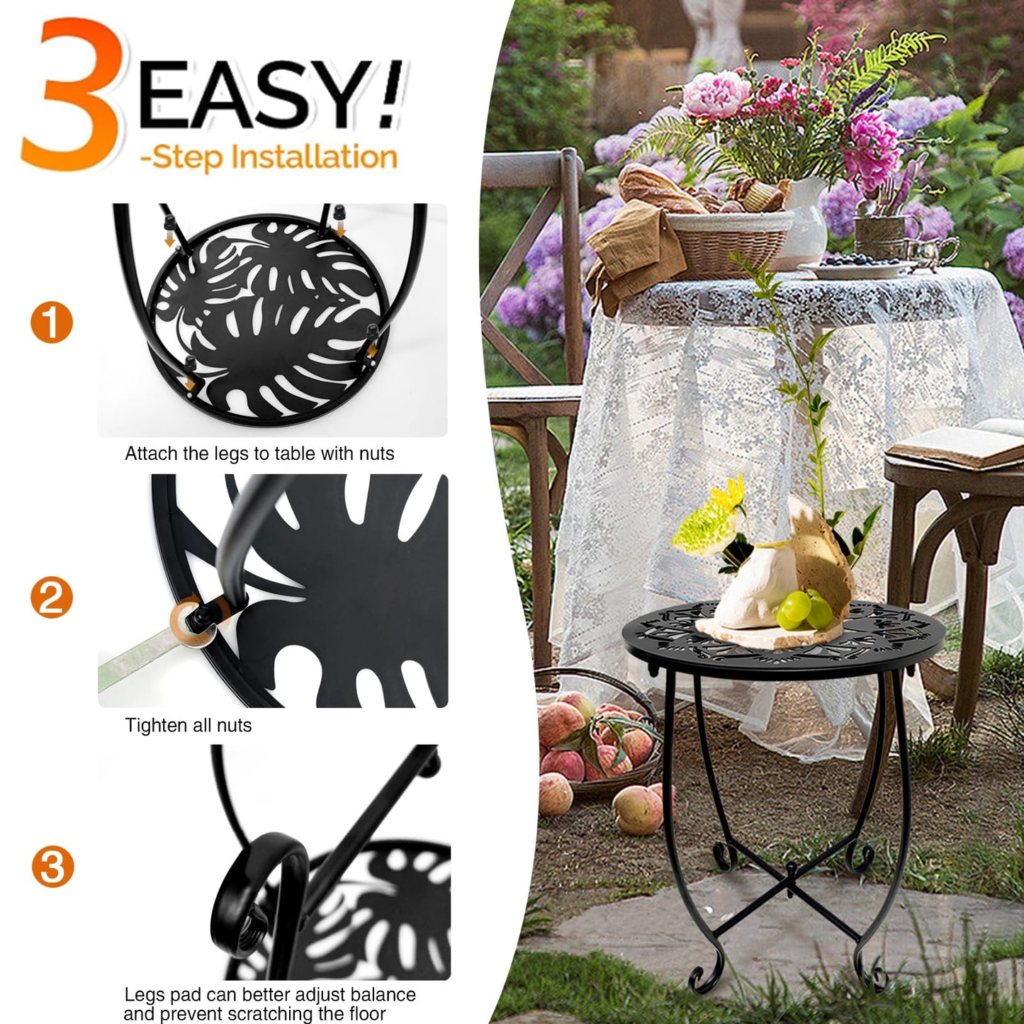 Fashion&cool 2 Pack Outdoor Side Tables for Patio,14 Inch Weather Resistant Metal Round Outdoor Plant Stand Side Table, for Patio Yard Porch Balcony Garden Bedside Indoor Outdoor