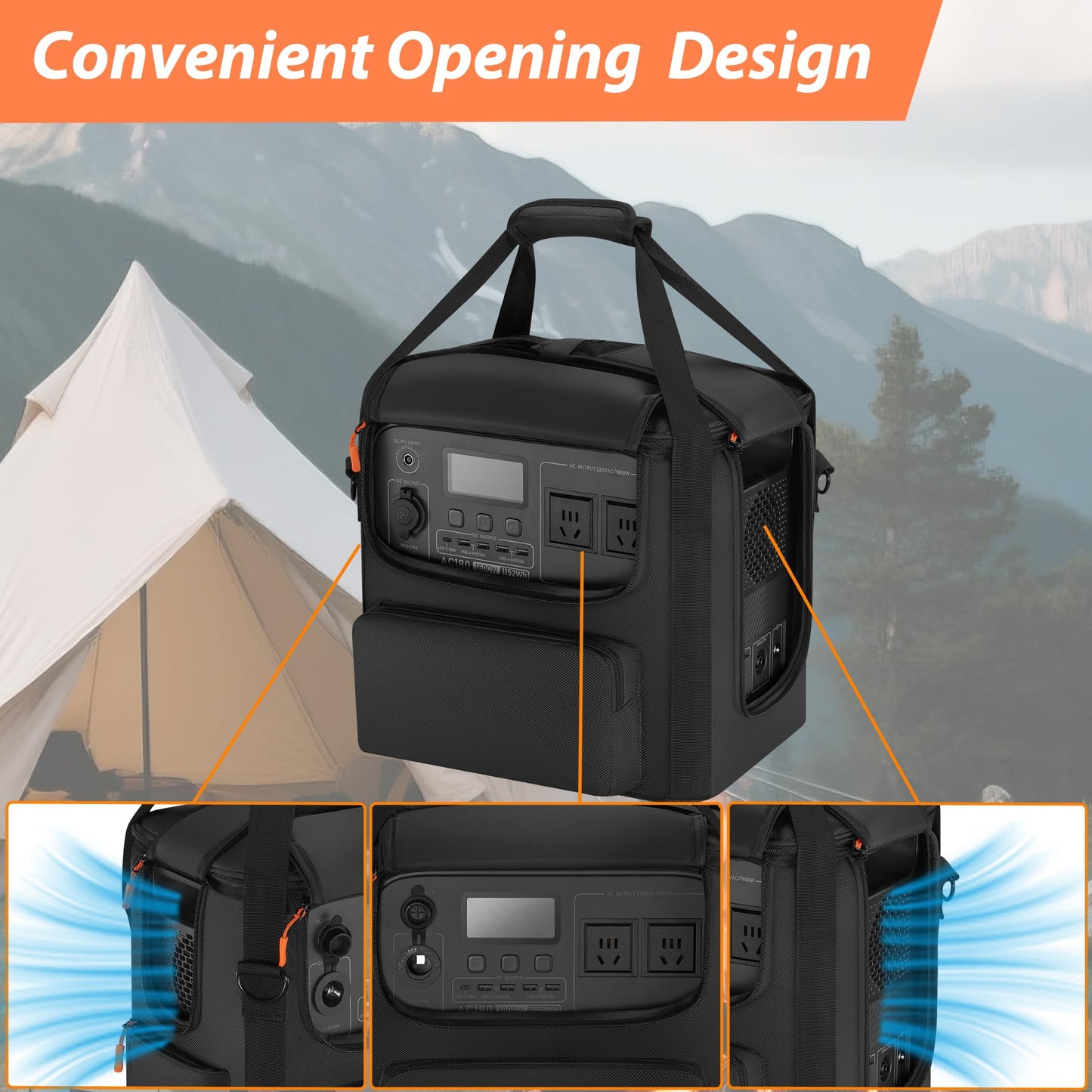 Carrying Case Compatible with BLUETTI AC180, Power Station Travel Bag Padded for AC180 with Multi-pockets, Protective Cover Storage Bag with Shoulder Strap & Handle Compatible with BLUETTI AC180