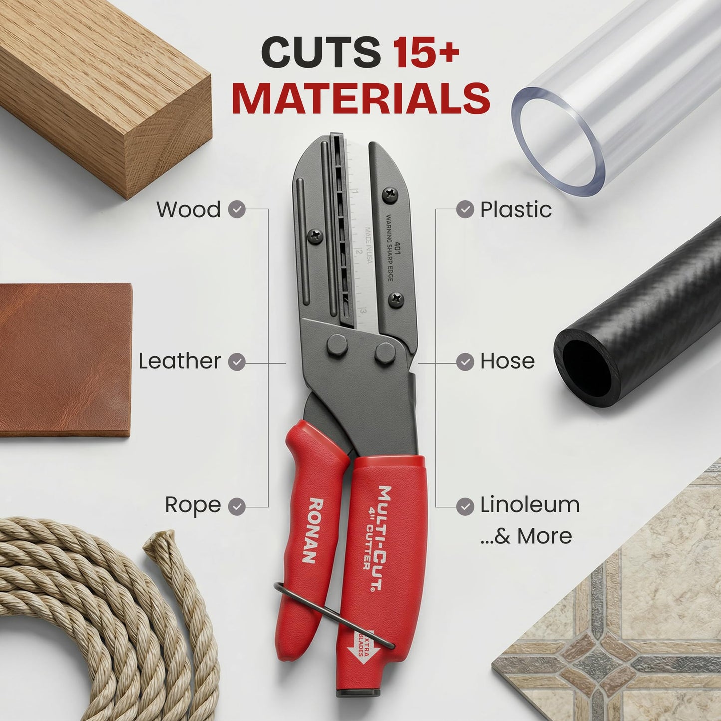 Ronan Multi-Cut 401 Cutting Tool - Wood, Box, Branch, Plant, Plastic, Rope, Leather, Linoleum, Rubber Cutter, DIY Utility All Purpose Multi-Cutting Device