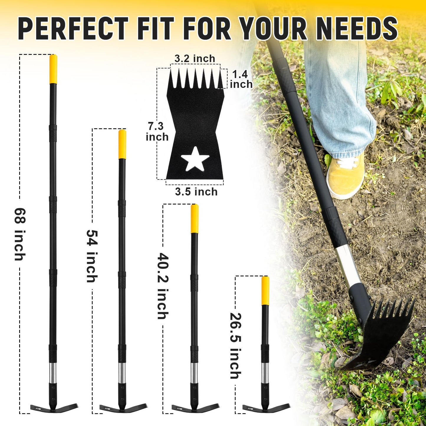 BlumeTrec Weed Puller Tool with Long Handle 68", 2-in-1 Manual Weeds Remover, Heavy Duty Weed Rake and Garden Hoe Combo, Stand Up Weeder Uprooting Weeding Pull Tool for Garden Yard Lawn Patio