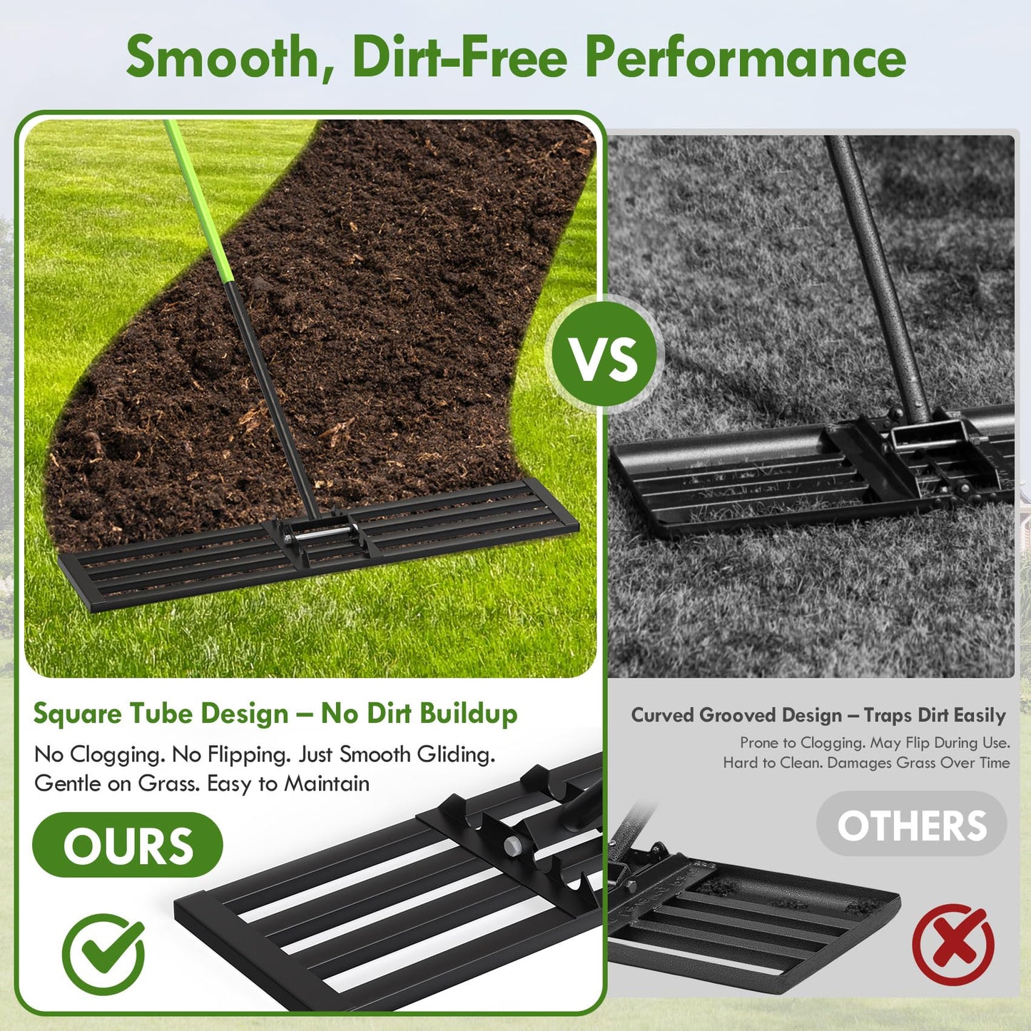 Seeutek Lawn Leveling Rake, 45" x 10" Heavy Duty Yard Leveling Rake Tool with 0-180° Adjustable Handle, 6.5FT Steel Handle Lawn Leveler for Yard Garden Golf, Ease Level Soil Sand Dirt Surface