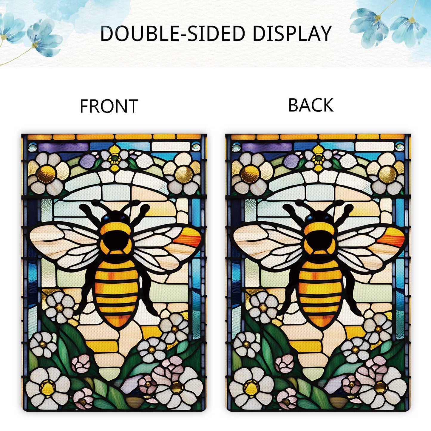 Jauageon Bee Happy Garden Flag Spring Summer Flowers Garden Flag Glass Style Vertical Double Sided Rustic Farmland Burlap Yard Lawn Outdoor Decor 28x40"