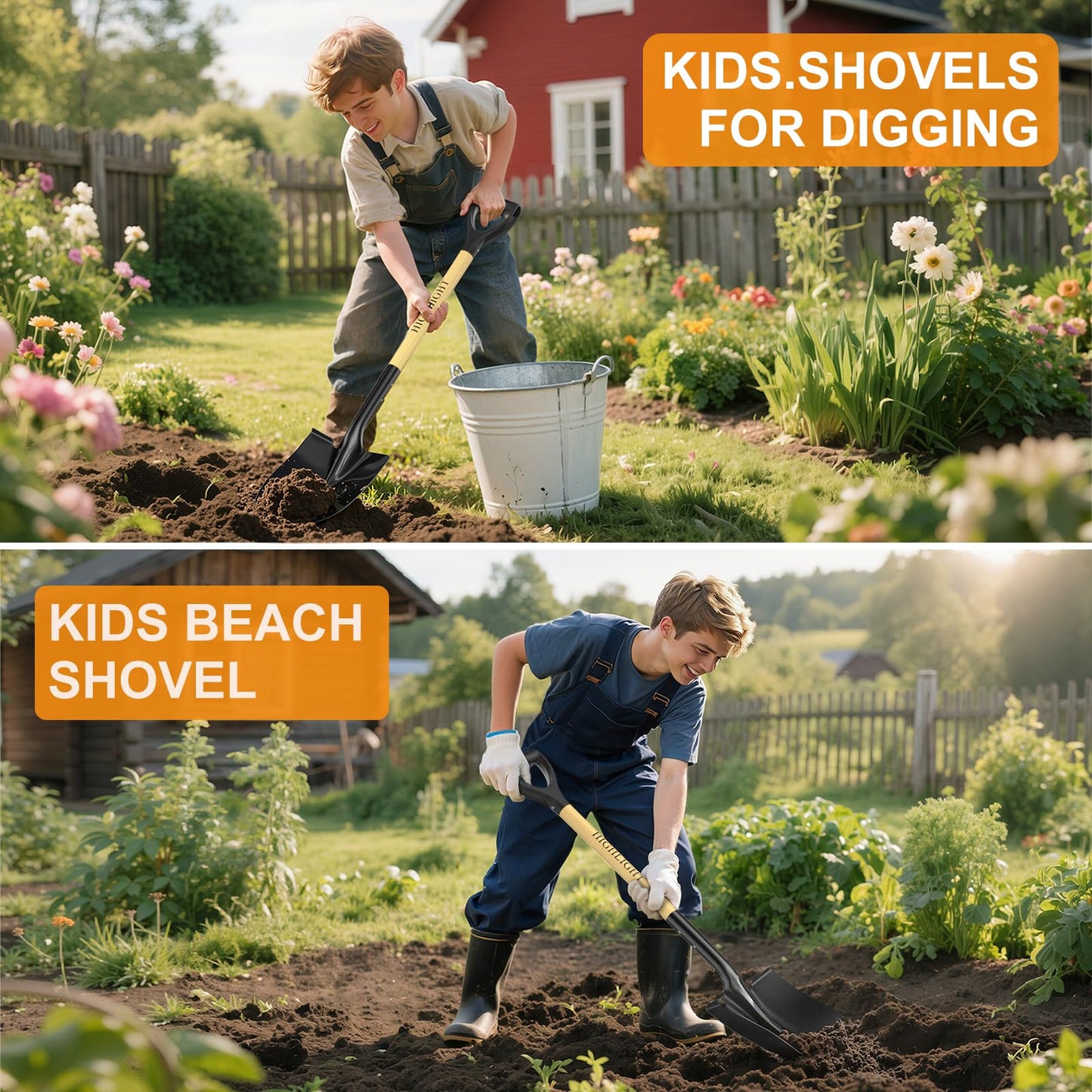 HIGHLIGHT Shovel for Digging,Round Shovel, Garden Tool with D-Handle, 41 Inches in Overall Length, Wooden Handel Garden Shovel for Beach, Car, Snow