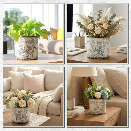 Potchen Indoor Ceramic Plant Pots with Drainage Hole 5 Inch Chinese Glaze Ice Crack Flower Pot Vintage Succulent Pots Porcelain Decorative Planter for Plants Herb Home Decor(Grey,Retro Style)