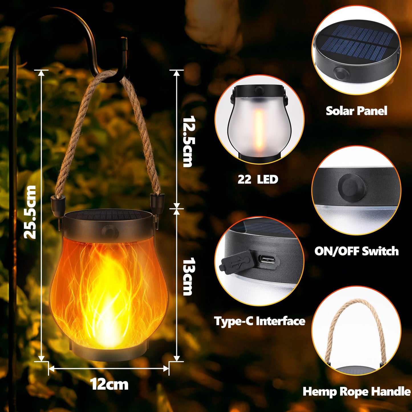 Jyoiat Solar Lanterns Outdoor Waterproof - 2 Pack everflame Solar Lantern with Dual Charging Modes of Solar & USB for Garden Yard Patio Birthday Mothers Day Gifts for Women (Warm White - 2 Pack)