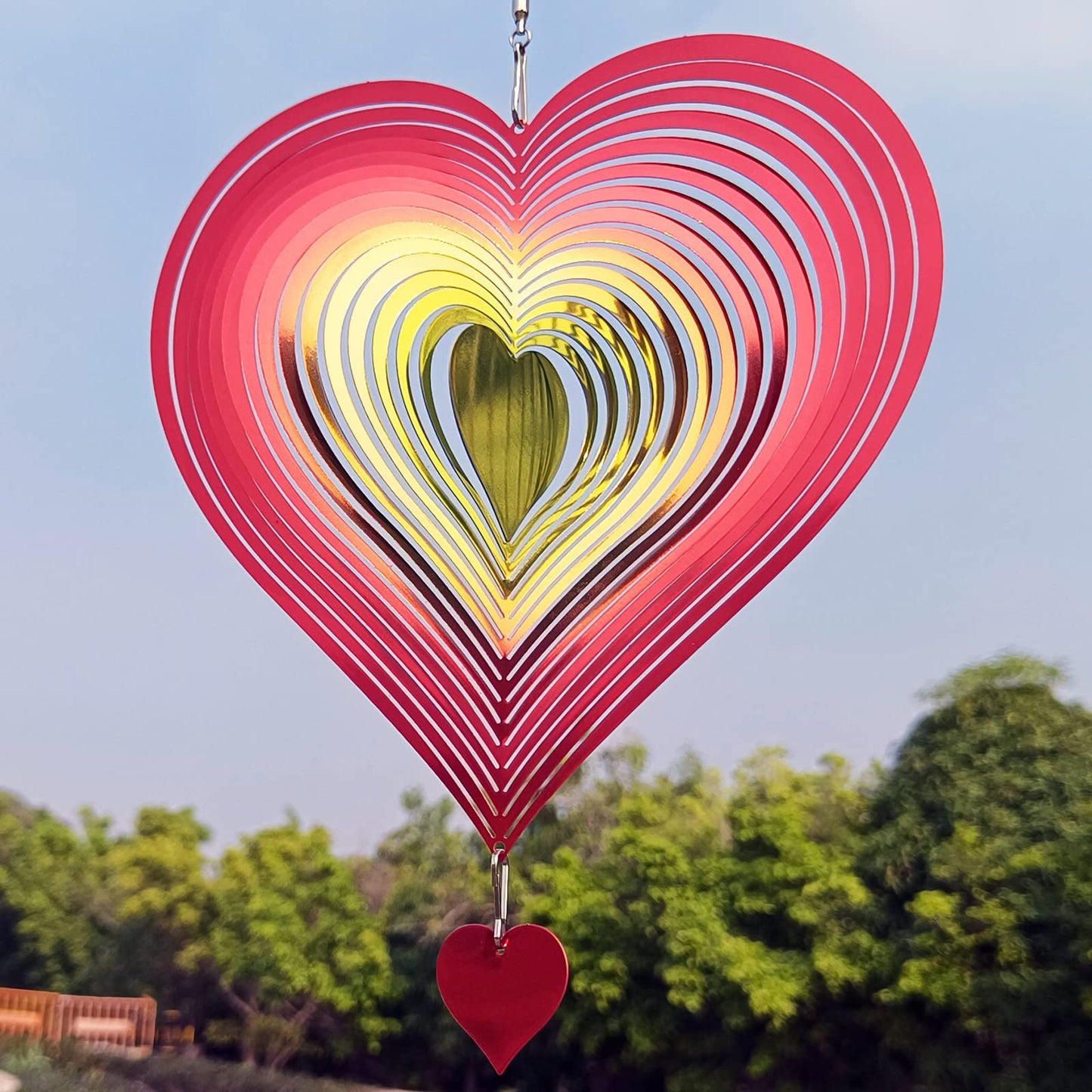 DJUAN Wind Spinner Red-Yellow Gradient Love Heart 3D Metal Hanging Wind Spinners Worth Gift Stainless Steel Yard Art Decorations Indoor/Outdoor Kinetic Wind Sculptures & Spinners