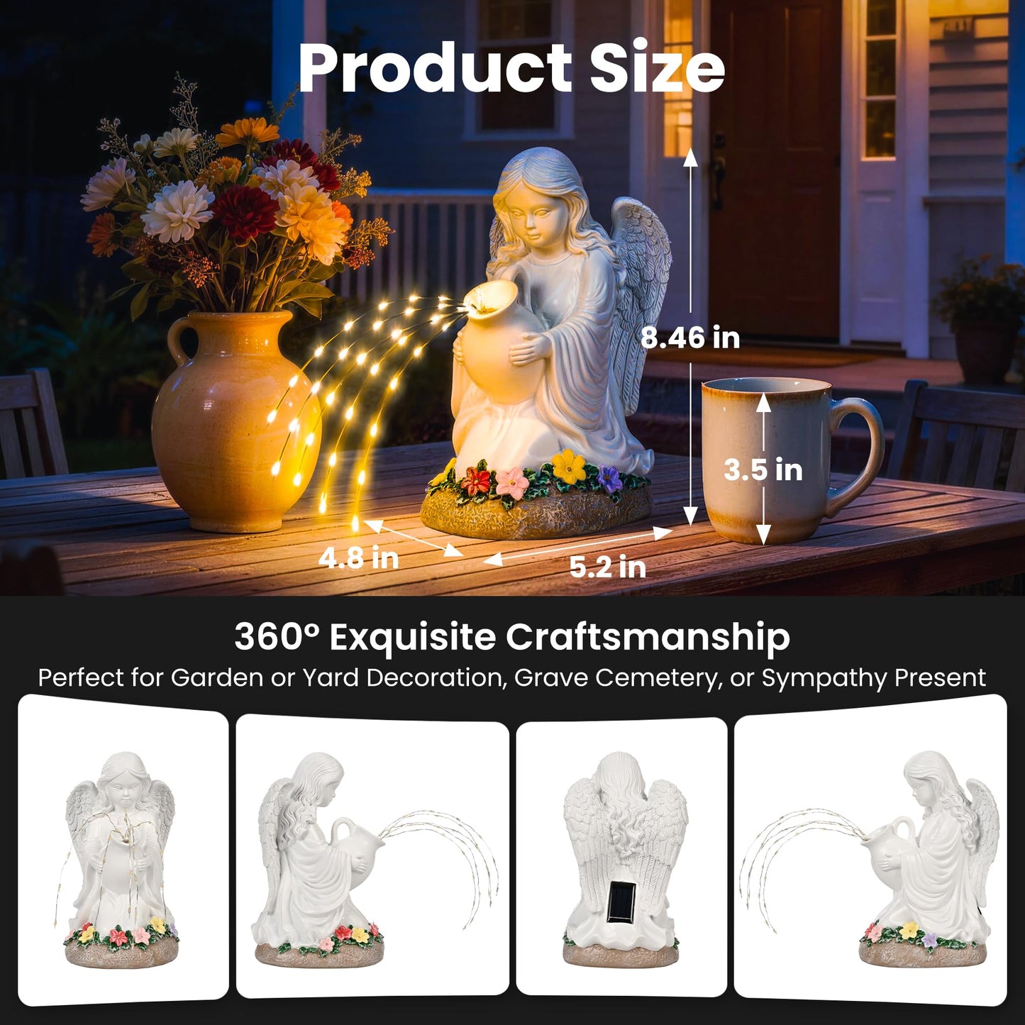 GIGALUMI Garden Statue, Solar Angel Decor Outdoor, Angel Decoration with LED for Patio Yard Lawn Balcony, Christmas/Birthday Gift for Mom Women