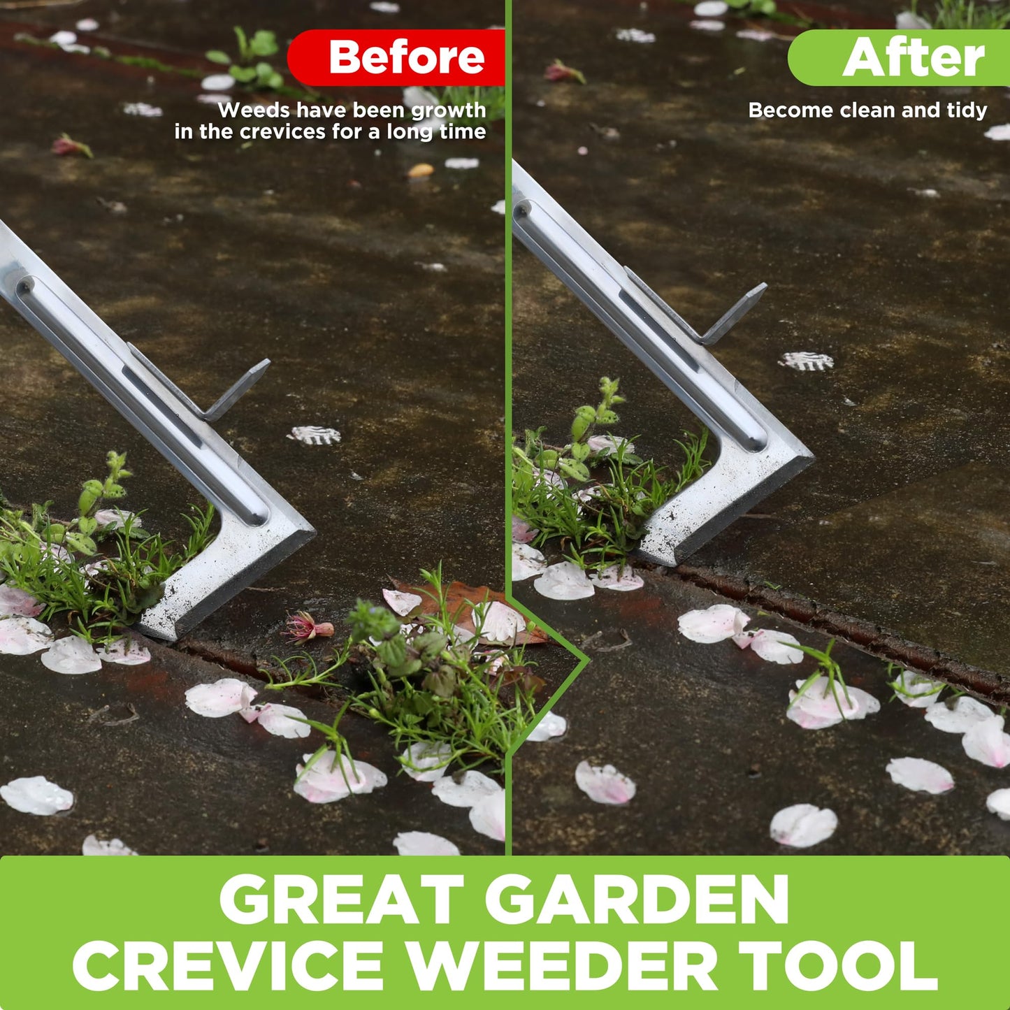 WORKPRO Crack Weeder, 12" Stainless Steel Crevice Weeding Tool with Beech Wood Handle, L-Shaped Side-Walk Weed Puller Spatula, for Garden Lawn Yard Patio Terrace Paving Moss, Small Gardening Tool