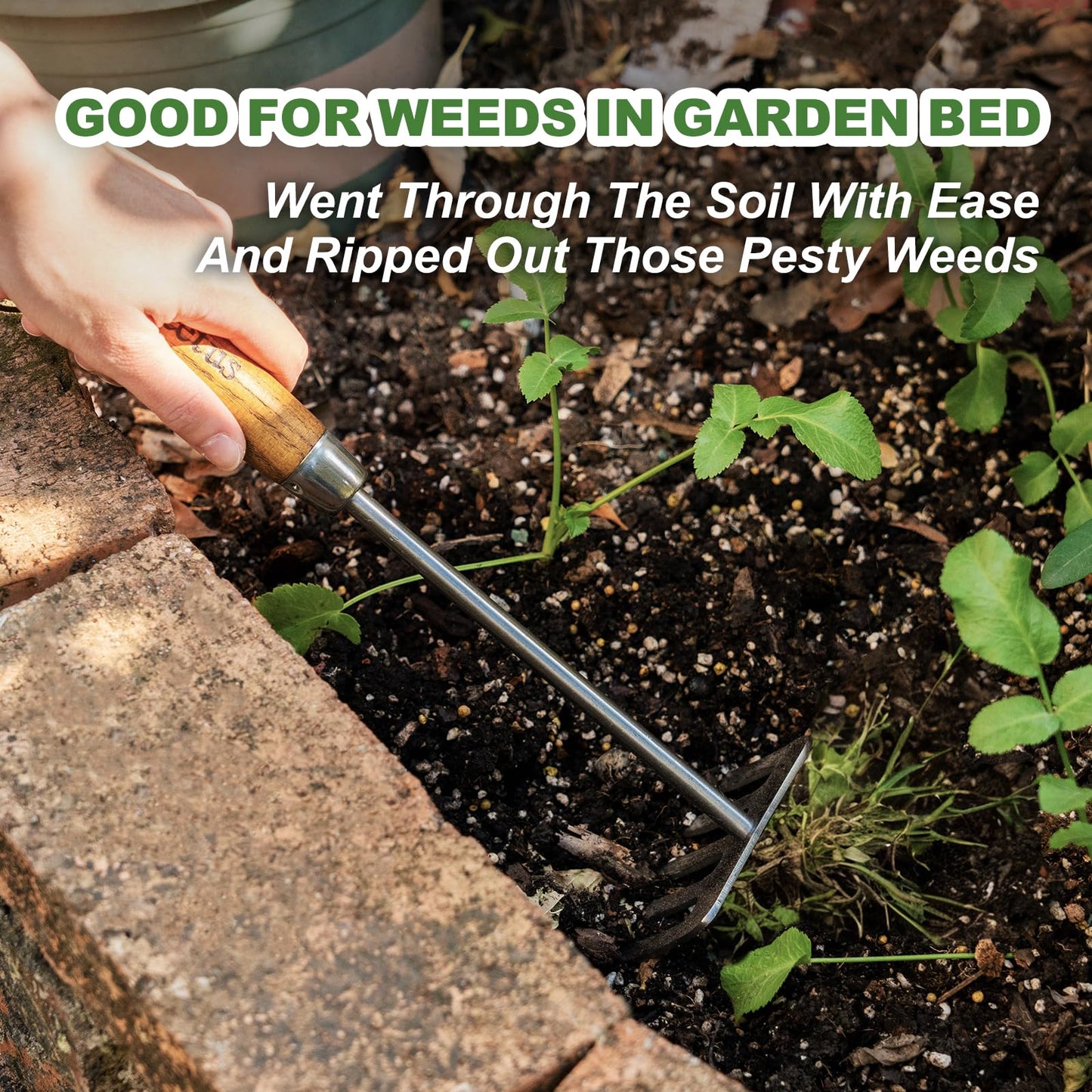 Haliaeetus Hand Rake Garden Tool, Stainless Steel Small Rake for Raking Leaves in Flower Beds, 5 Tines Hand Tiller Make Loosening Soil A Snap, Hand Cultivator with Comfortable Handle for Quick Weeding