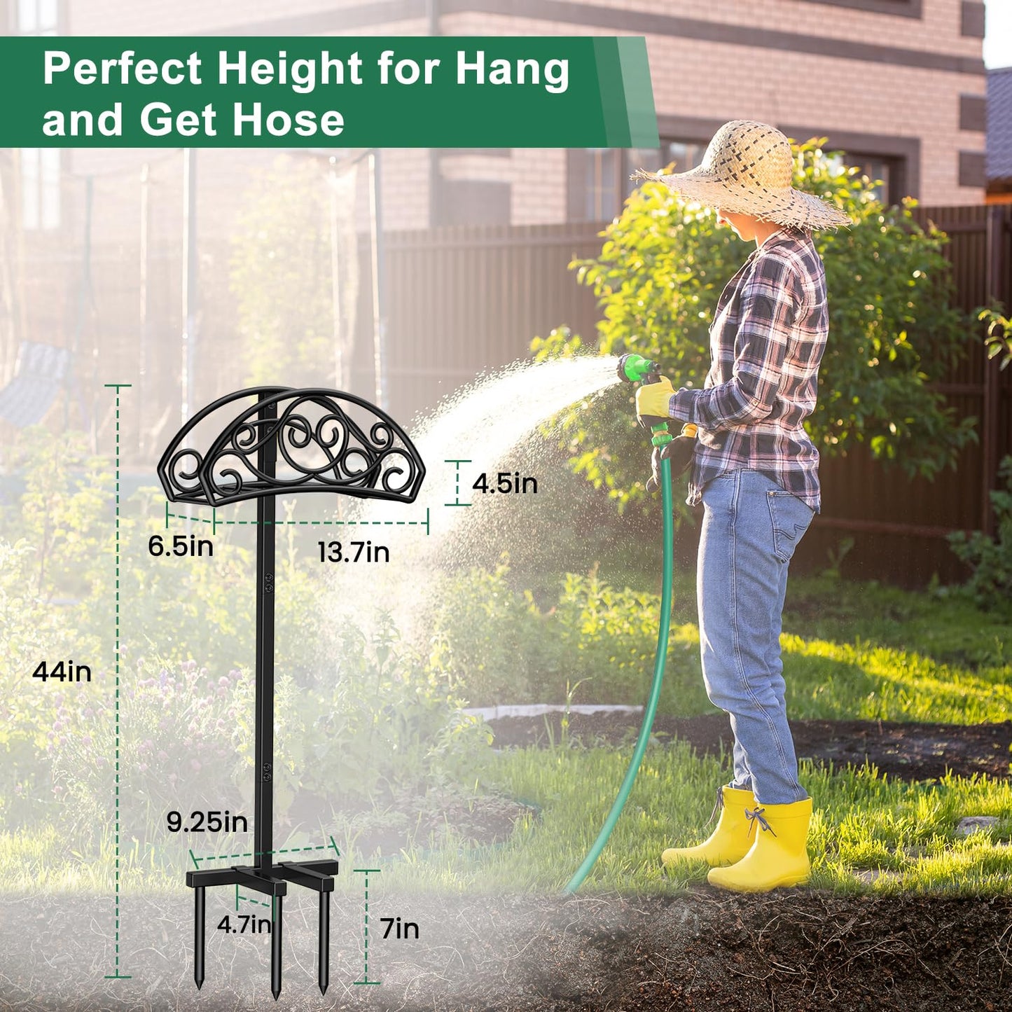 Sunvigor Garden Hose Holder Detachable Water Hose Holder, Thicker Metal Hose Stand Storage Rack, Freestanding Hose Storage for Outdoor, Yard, Lawn