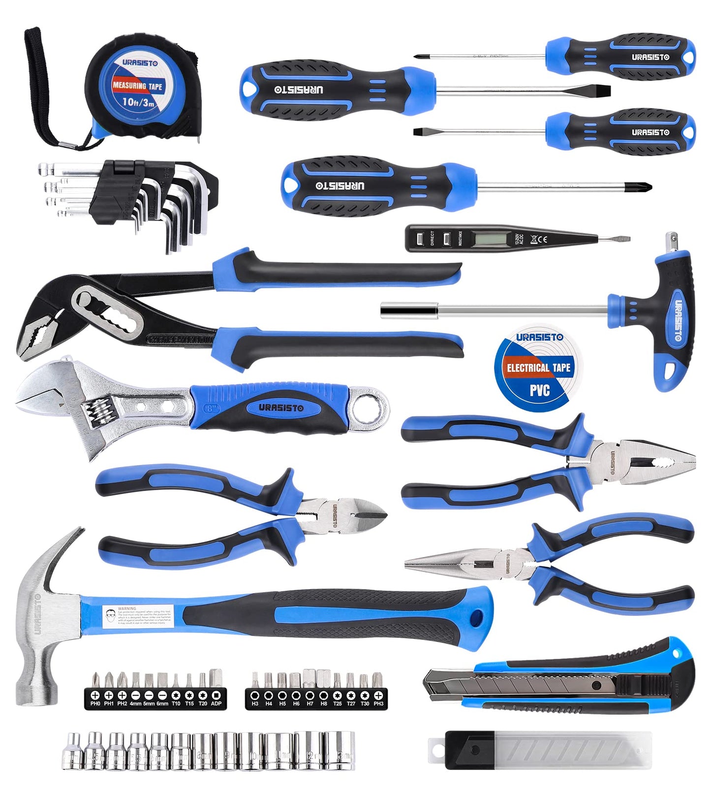 URASISTO 62 Piece Tools Set, General Household Tool Kit with Storage Toolbox, Basic Tool Set for Home, Garage, Apartment and Dorm