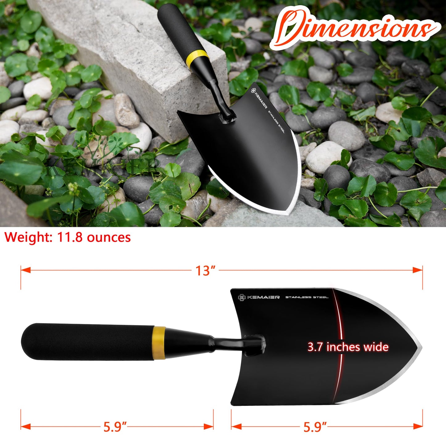 Kemaier Garden Tool Set - Featuring a Heavy-Duty Stainless Steel Hand Cultivator, Transplant Shovel, Trowel, Crack Weeder, and Dandelion Weeder - The Ultimate, Unbreakable Gardening Gift
