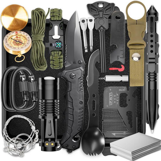 Survival Kits, Hiking and Camping Essentials, Emergency Survival Gear, Gifts for Men, Husband, Teenagers, Cool Fishing and Hunting Gadgets, Christmas and Birthday Gifts