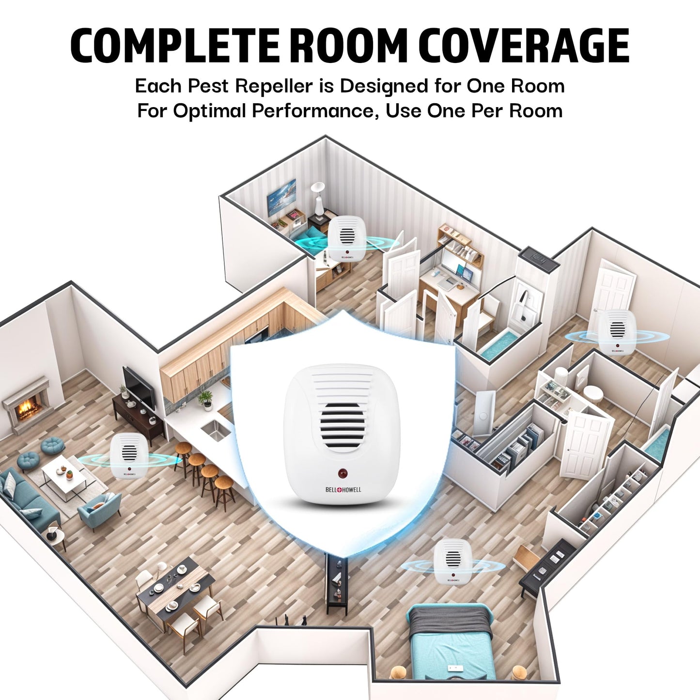 Bell+Howell 4 Pk Upgraded 2026 Ultrasonic Pest Repeller Indoor, Mice Repellent Indoor Home Kit, DIY Pest Control at Home, Plug in Spider Repellent, Rodent Repellent, Bug, Insect, Family & Pet Safe