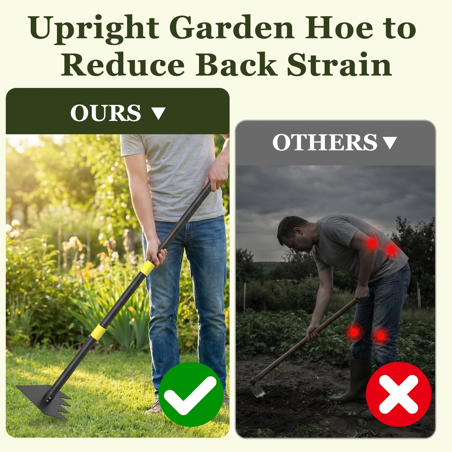 DwelSpire Heavy Duty Garden Hoe, 60" Adjustable Length Long Handle Hoe Garden Tool Weeding Tool for Grass Removal, Lawn Care, Soil Loosening & Cultivating
