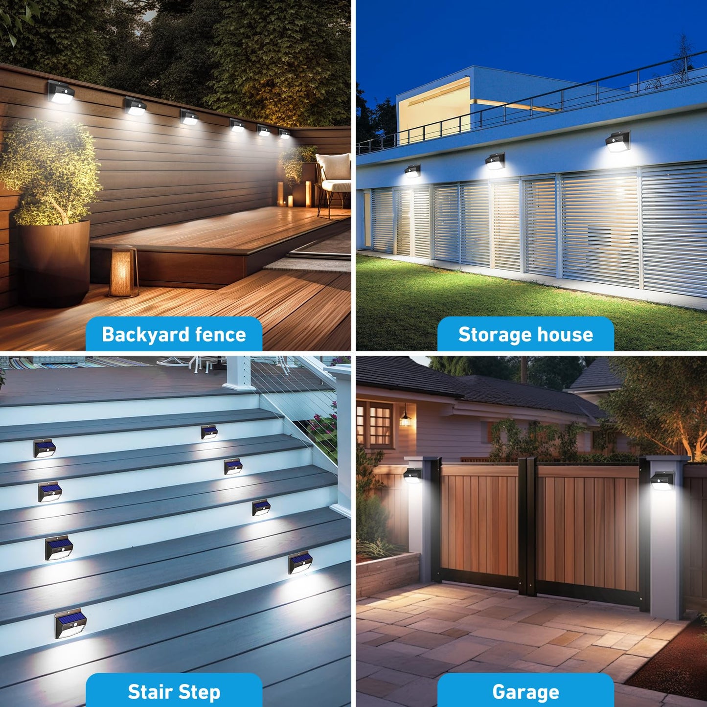 Peasur [6 Packs] Solar Lights Outdoor Motion Sensor Solar Security Lights Waterproof with 3 Lighting Modes Solar Powered Wall Lights Outside for Garden Fence Yard Deck