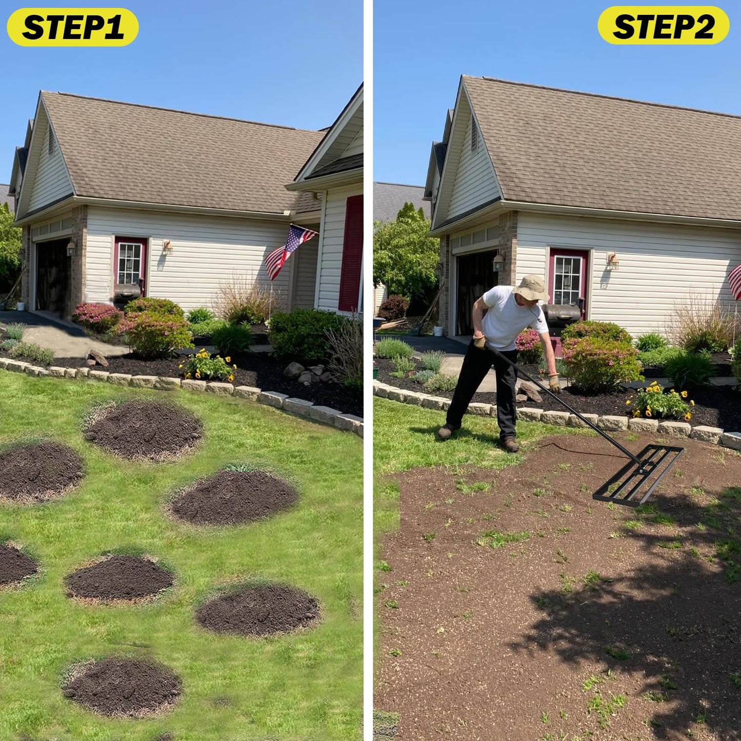 Eagwon 48"x10" Lawn Leveling Rake - High Carbon Steel Yard Lawn Leveler Tool with Adjustable Long Handle | Multi-Surface Levelawn Tool for Soil, Grass, Golf Course, Garden & Farm Care