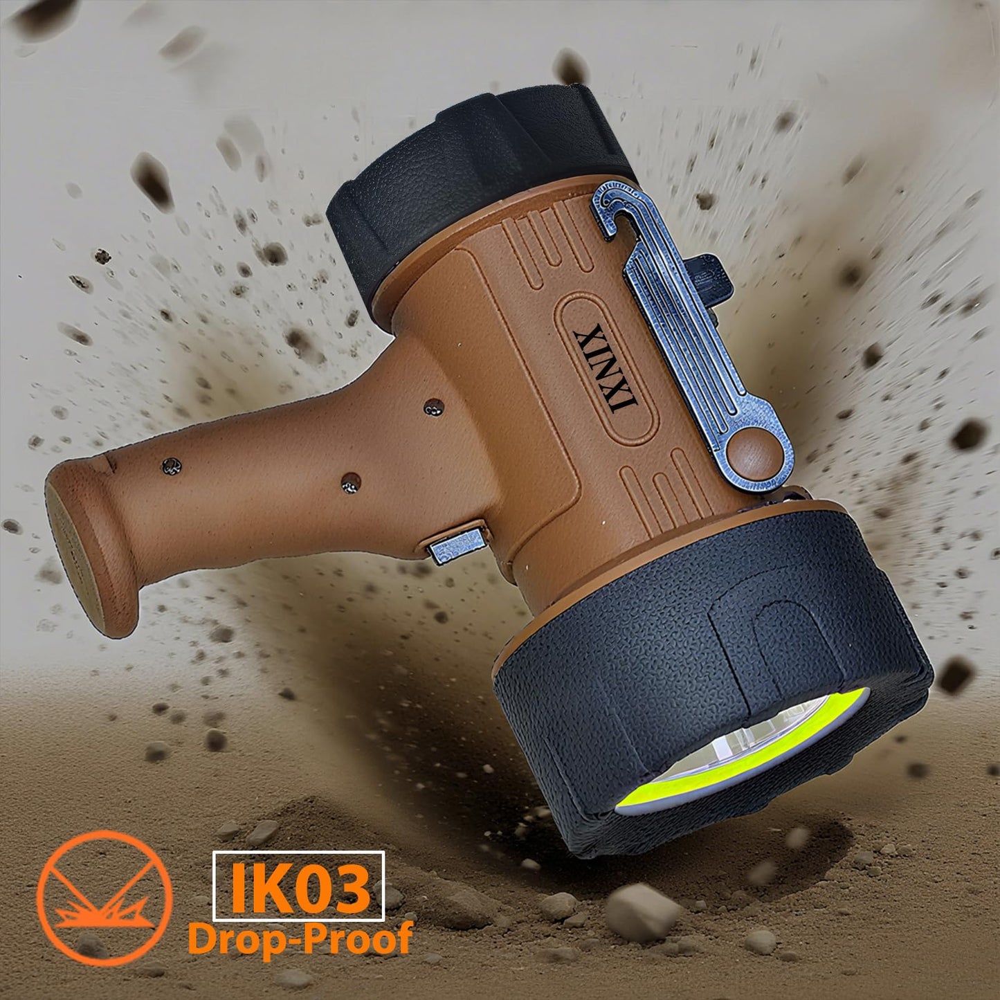 XINXI Rechargeable Spotlight 2,000,000 Lumens with COB Floodlight, IP67 Waterproof Spotlight Flashlight, Long Runtime Handheld Spot Light with Red Filter,Outdoor Spot Light for Hunting,Fishing(Brown)