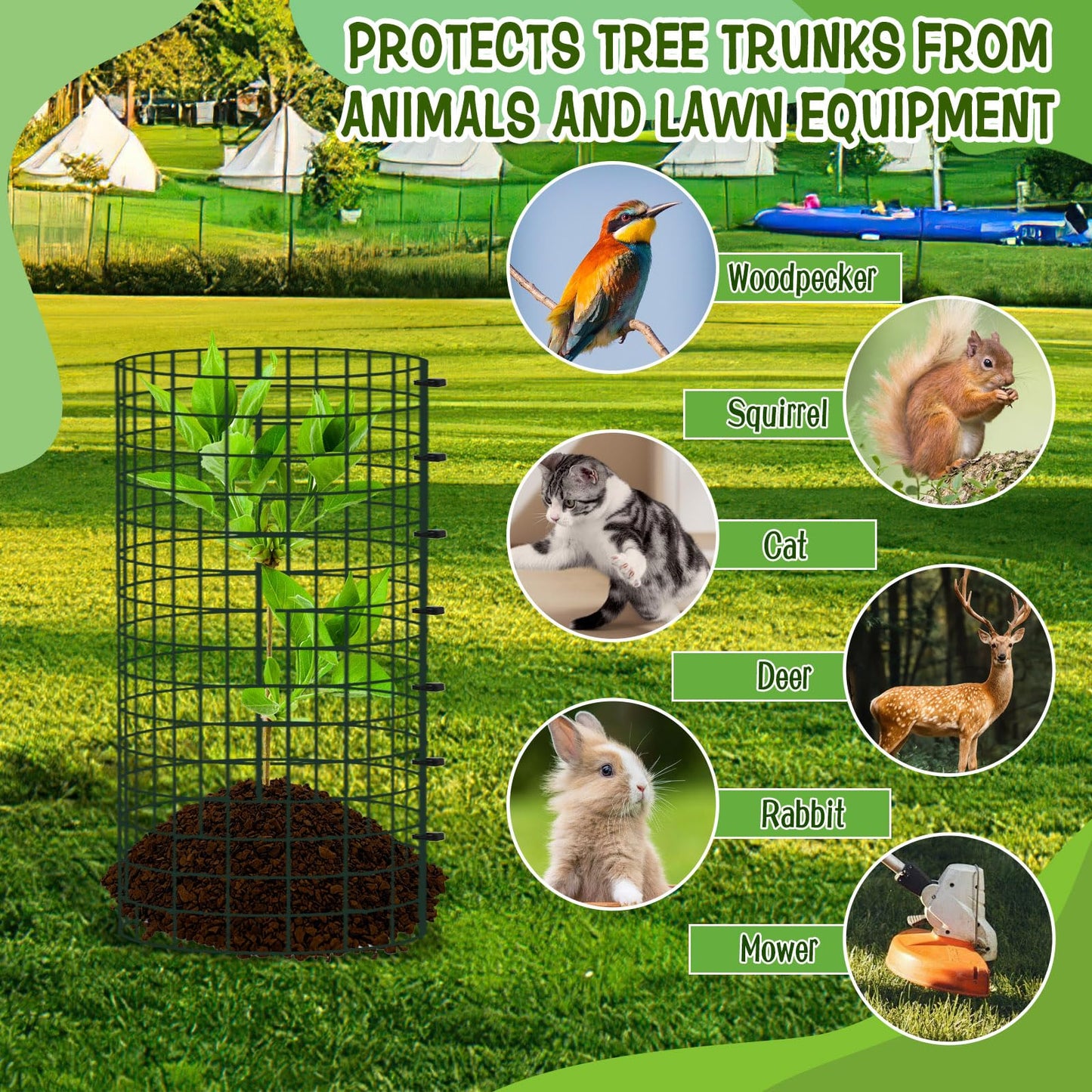 HFYZZ 47 Inch Metal Tree Trunk Protector, 5 Pack Mesh Tree Guards Trunk Protector with Metal Stakes & Zip Ties, Tree Bark Protector for Protecting Bark & Saplings from Deer Animals Mowers Trimmers