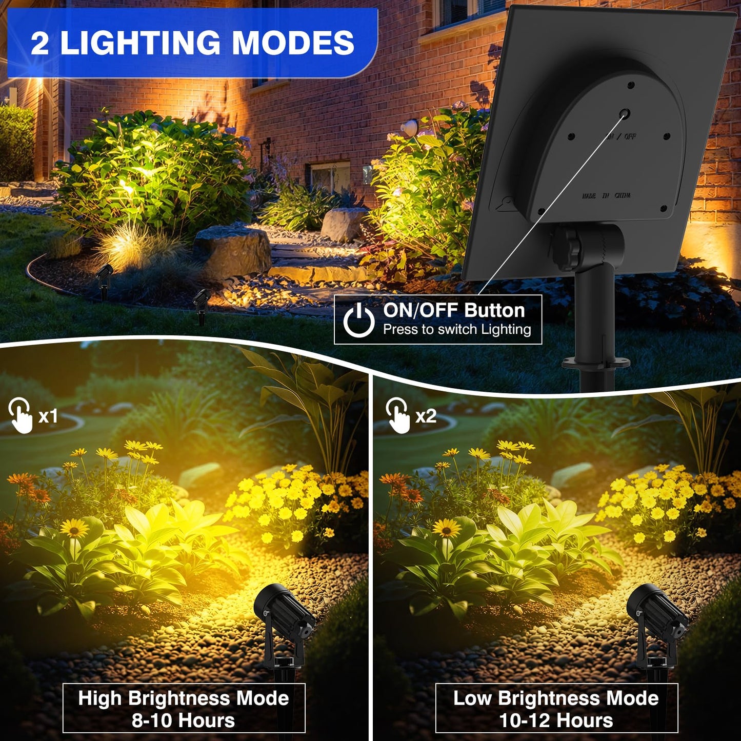 T-SUNUS Christmas Solar Landscape Spotlights Warm White, 2W Garden Spot Lights Outdoor 9.8ft Cable IP65 Waterproof Security Downlight 2-IN-1 for Flag Tree Pond Garage Deck Yard Wall Backyard Halloween