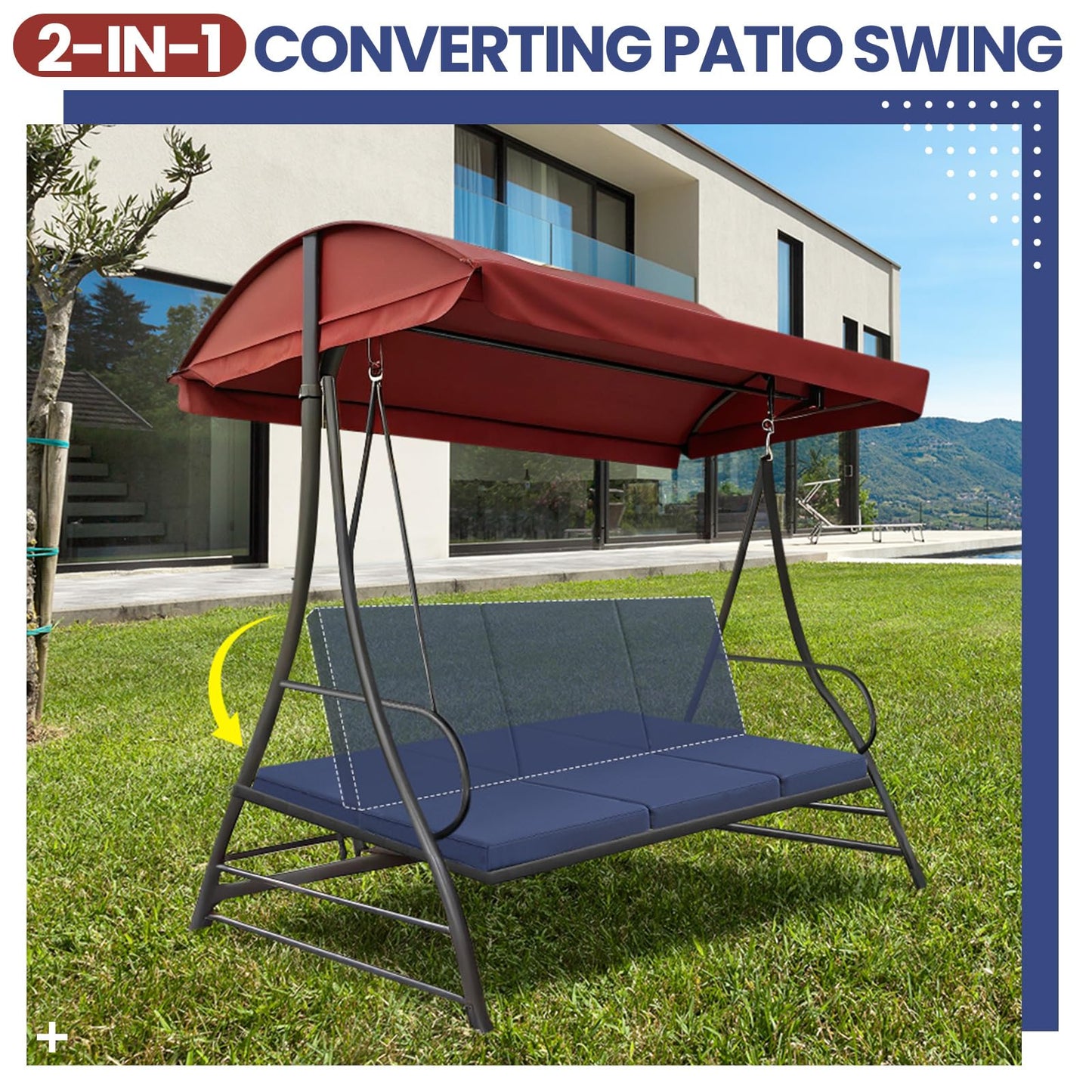 Sintuff 3 Seat Outdoor Porch Swing Cushions, Water-resistant Swing Cushions Replacement with Anti-slip Design, Porch Bench Cushion Liner and Cover 2 in 1 for Patio Garden, Chair Not Include(Navy Blue)