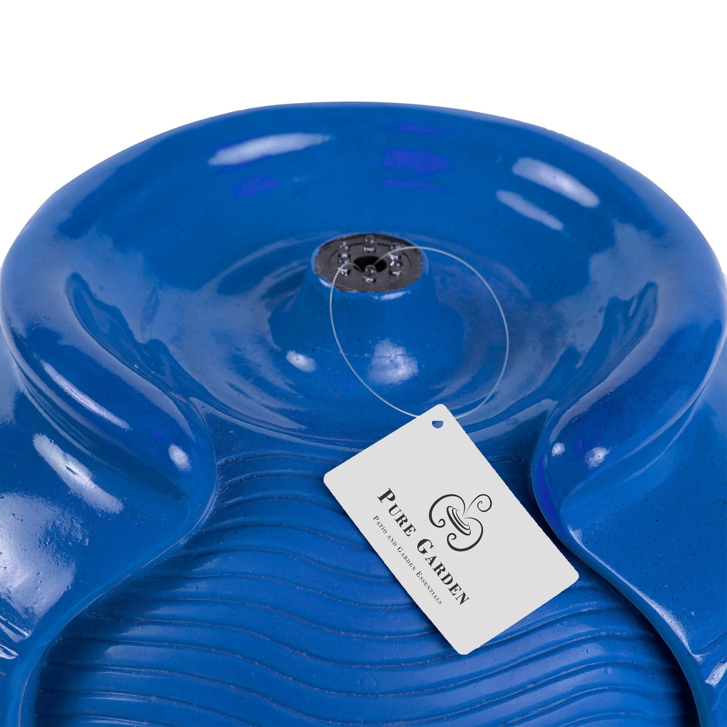 Jar Water Fountain – Indoor or Outdoor Ceramic-Look Glazed Pot Resin Water Feature with Electric Pump and LED Lights by Pure Garden (Cobalt Blue)
