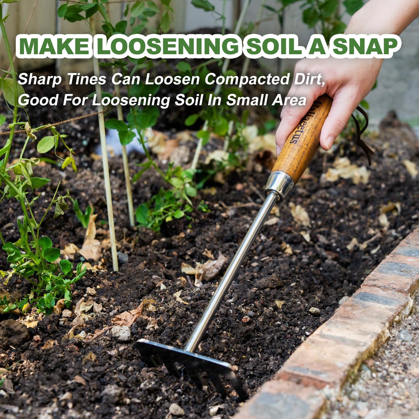 Haliaeetus Hand Rake Garden Tool, Stainless Steel Small Rake for Raking Leaves in Flower Beds, 5 Tines Hand Tiller Make Loosening Soil A Snap, Hand Cultivator with Comfortable Handle for Quick Weeding